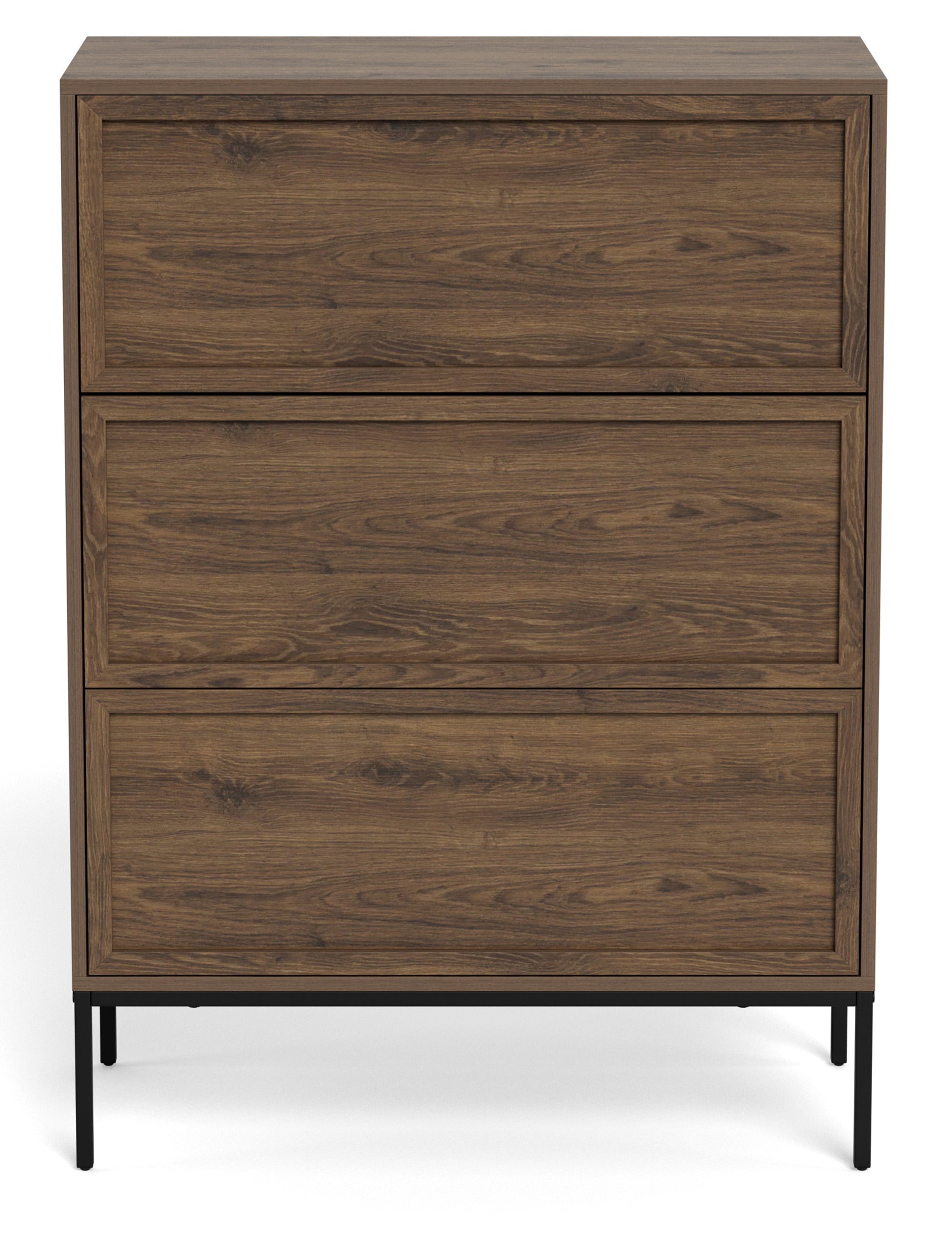 Komoda Palmdale z trzema szufladami 80 cm dąb palony - otwieranie push open