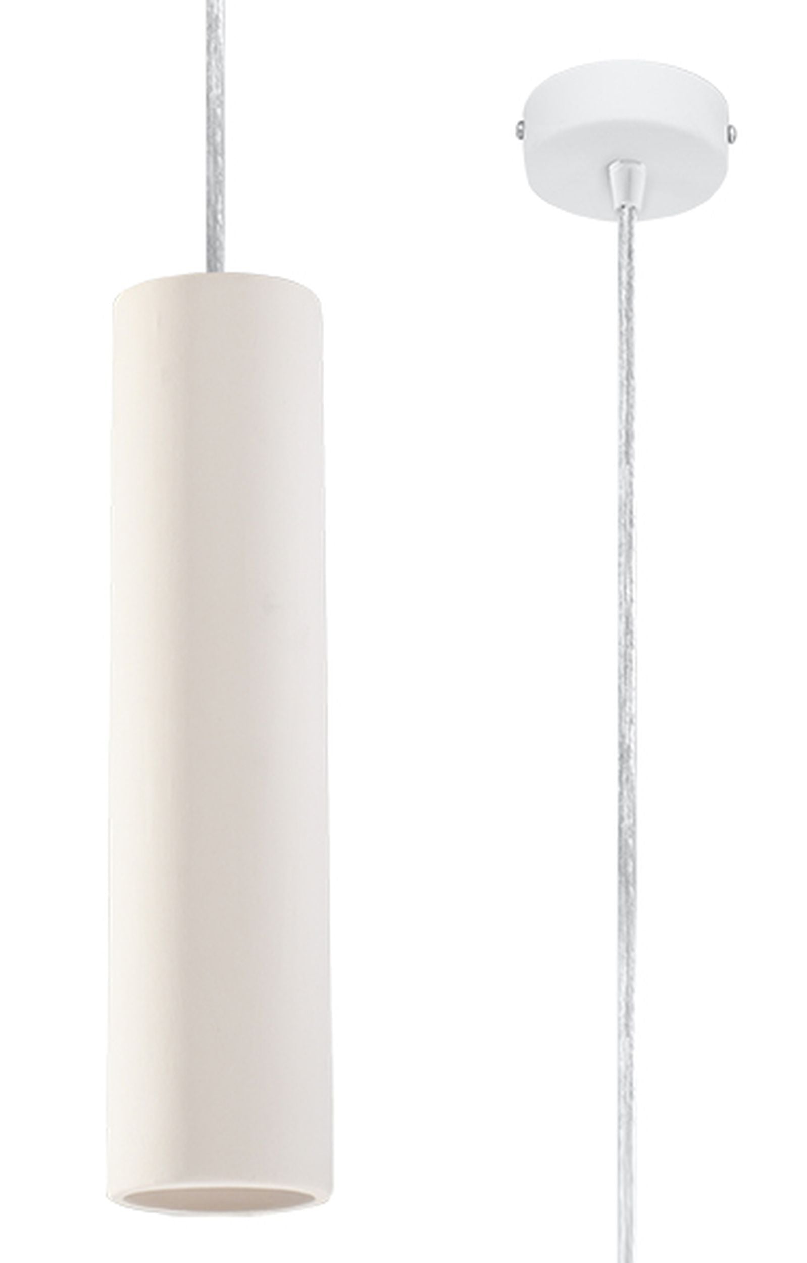 Lampa wisząca Siegg z ceramiki cylindryczna średnica 7,5 cm biała