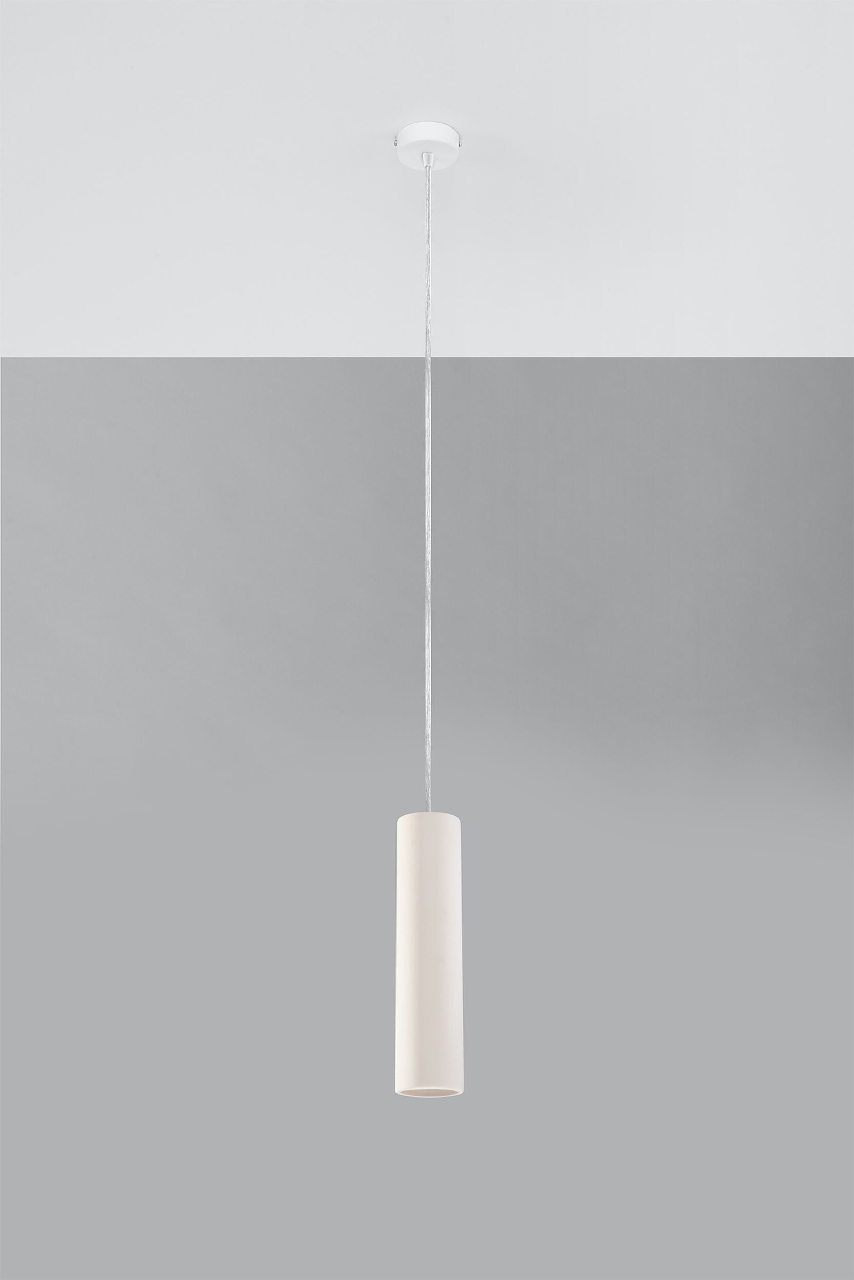 Lampa wisząca Siegg z ceramiki cylindryczna średnica 7,5 cm biała