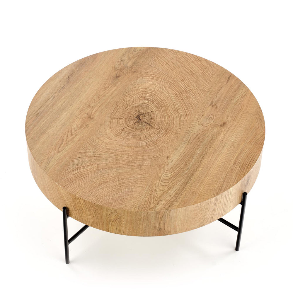 Stolik kawowy Filewdy średnica 80 cm dąb naturalny - czarny - kształt okrągły
