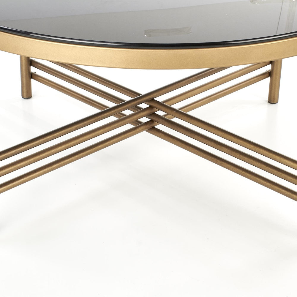 Stolik kawowy Marbella o średnicy 80 cm czarno - złoty - materiał szkło