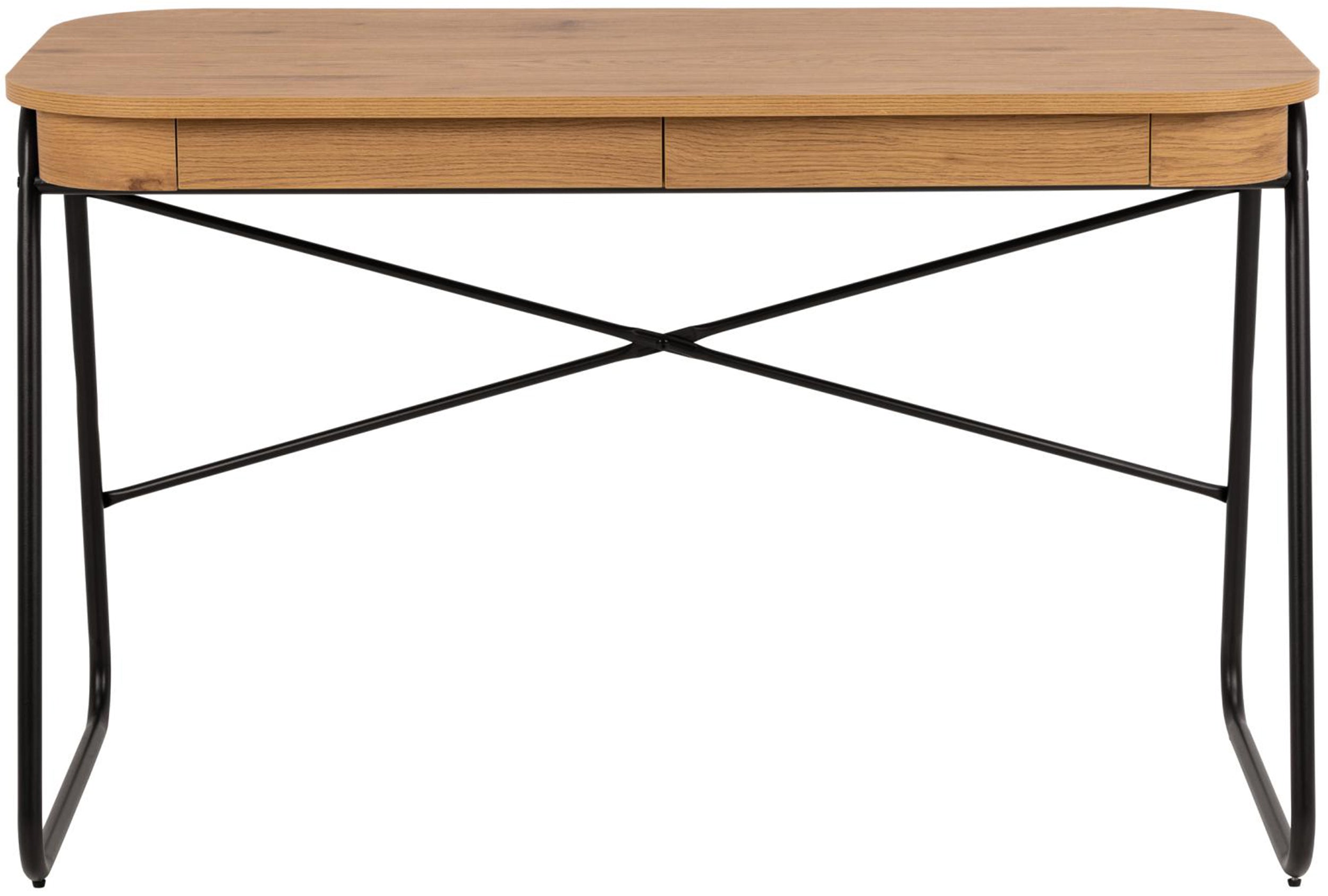Biurko Lizeno 120x60 cm z dwoma szufladami na czarnej metalowej podstawie naturalny mat - głębokość 60 cm