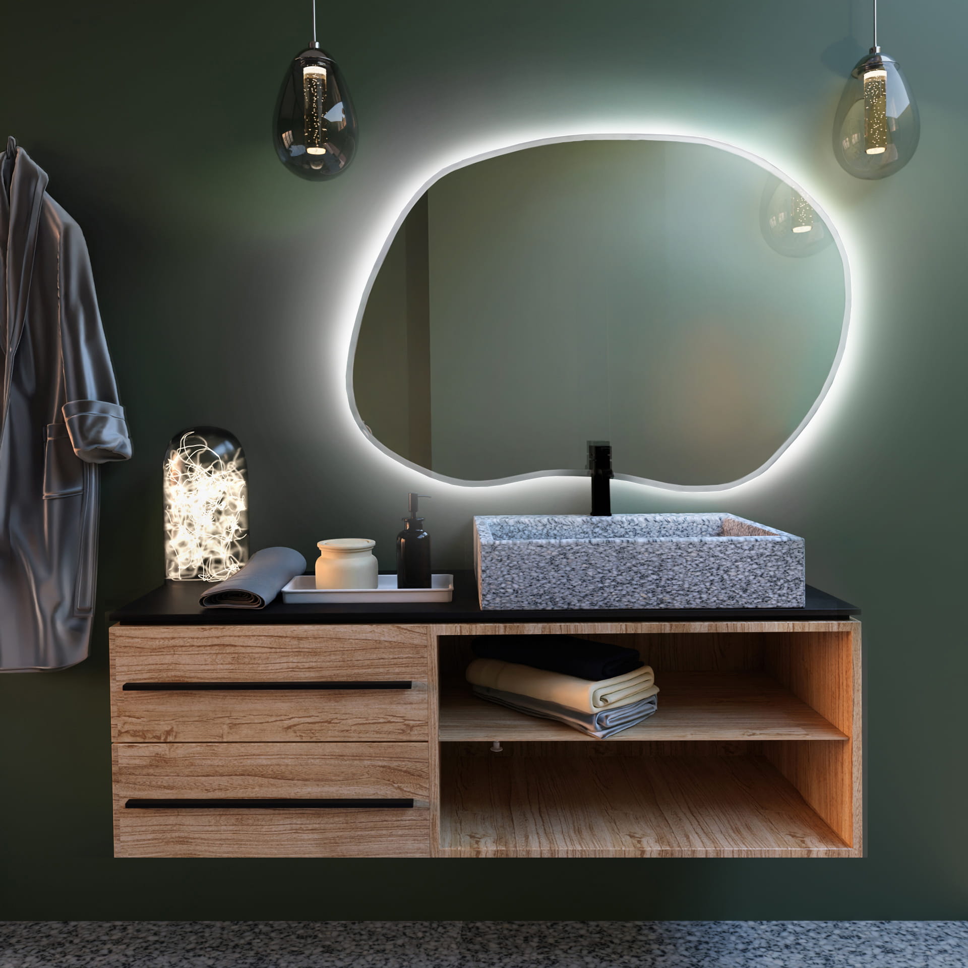 Lustro z podświetleniem Stain II Bright 70x50 cm srebrne/ neutralna barwa światła