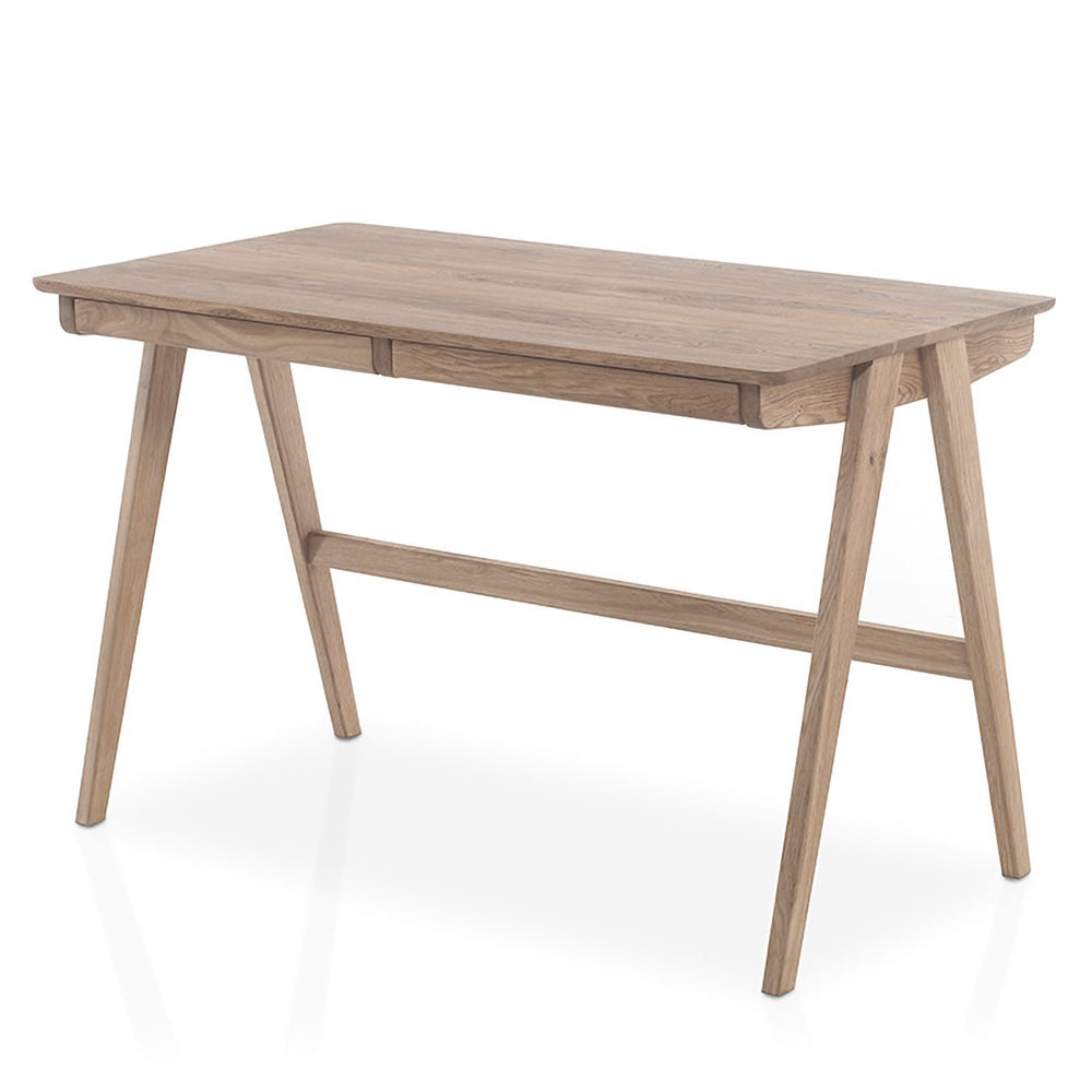 Biurko Gorgonize 120x65 cm z dwiema szufladami dąb sękaty - styl nowoczesny, materiał drewno