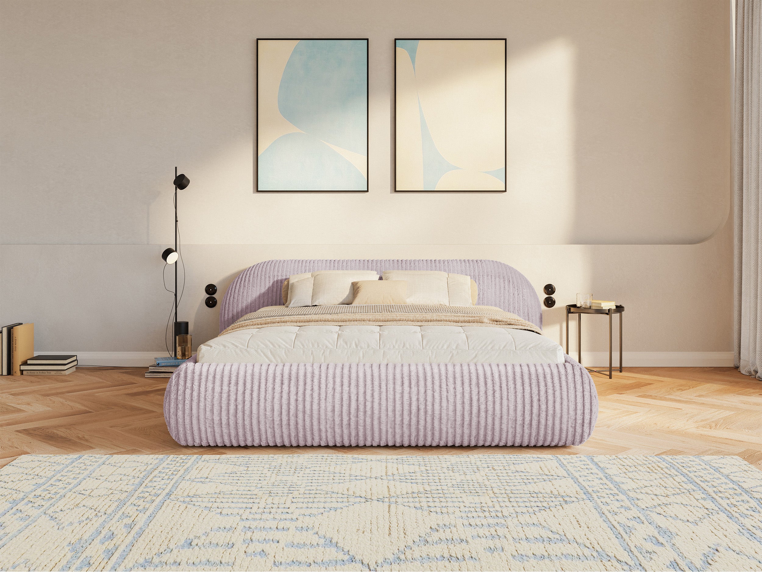 Łóżko tapicerowane 180x200 cm Shels Low różowe gruby sztruks