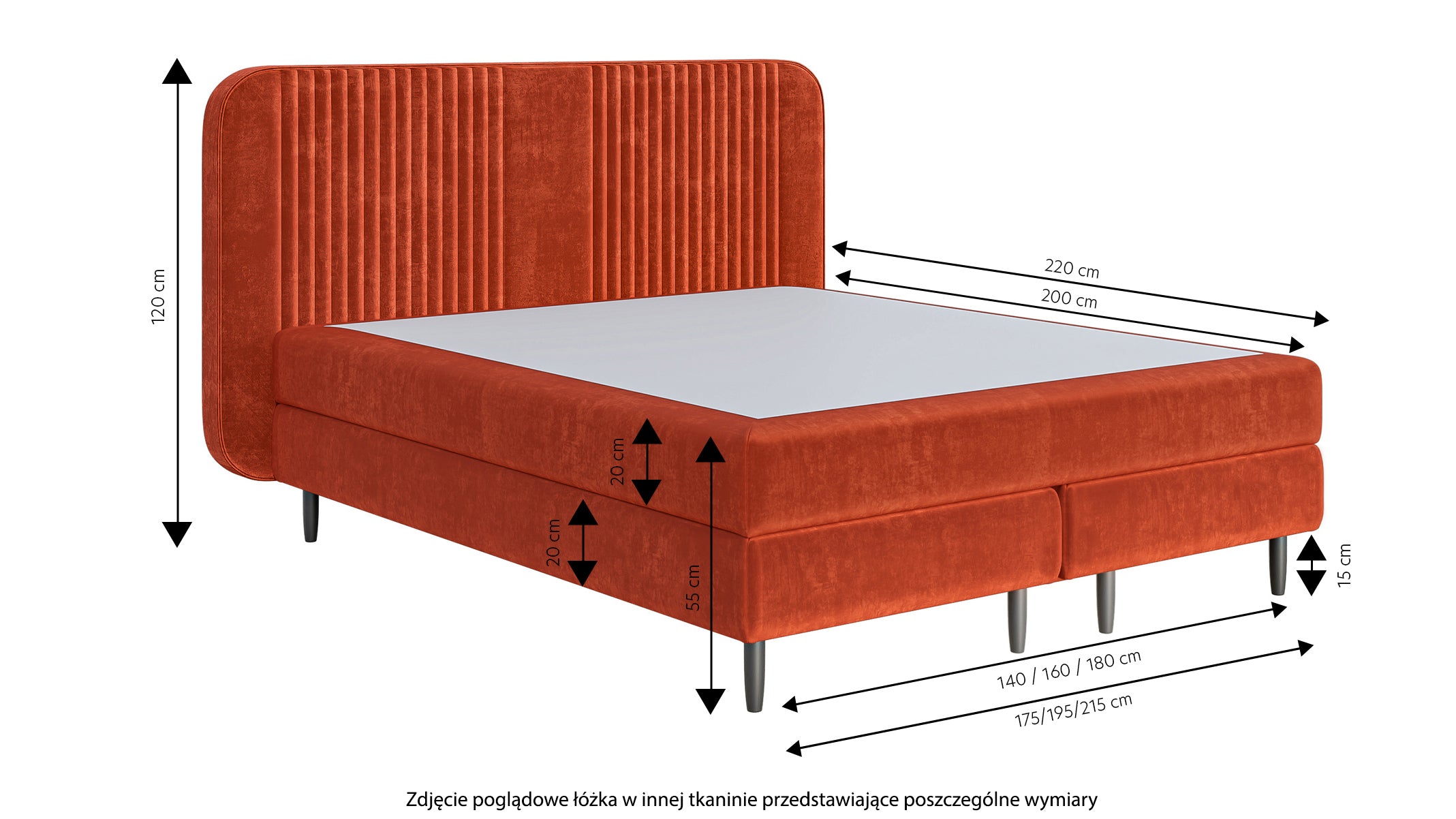 Łóżko kontynentalne 160x200 cm Palmori miedziane welur hydrofobowy