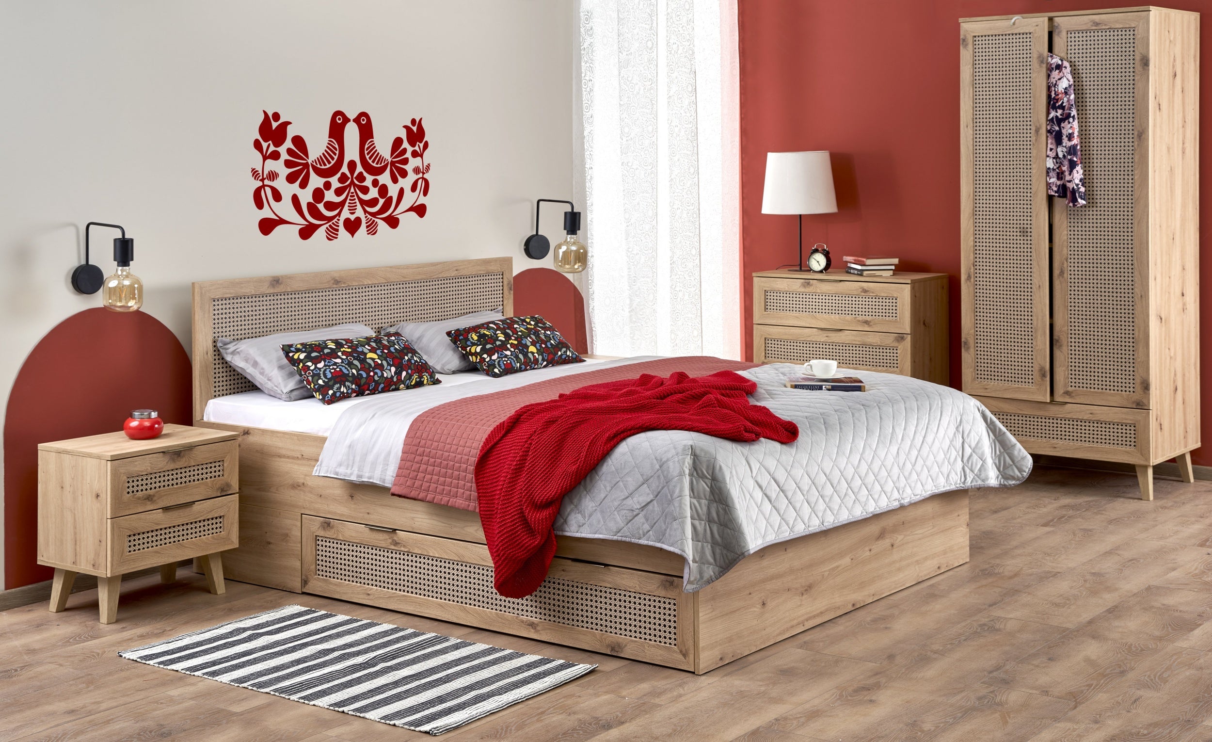 Szafa dwudrzwiowa Trivilla dąb artisan/ plecionka wiedeńska - 1 szuflada