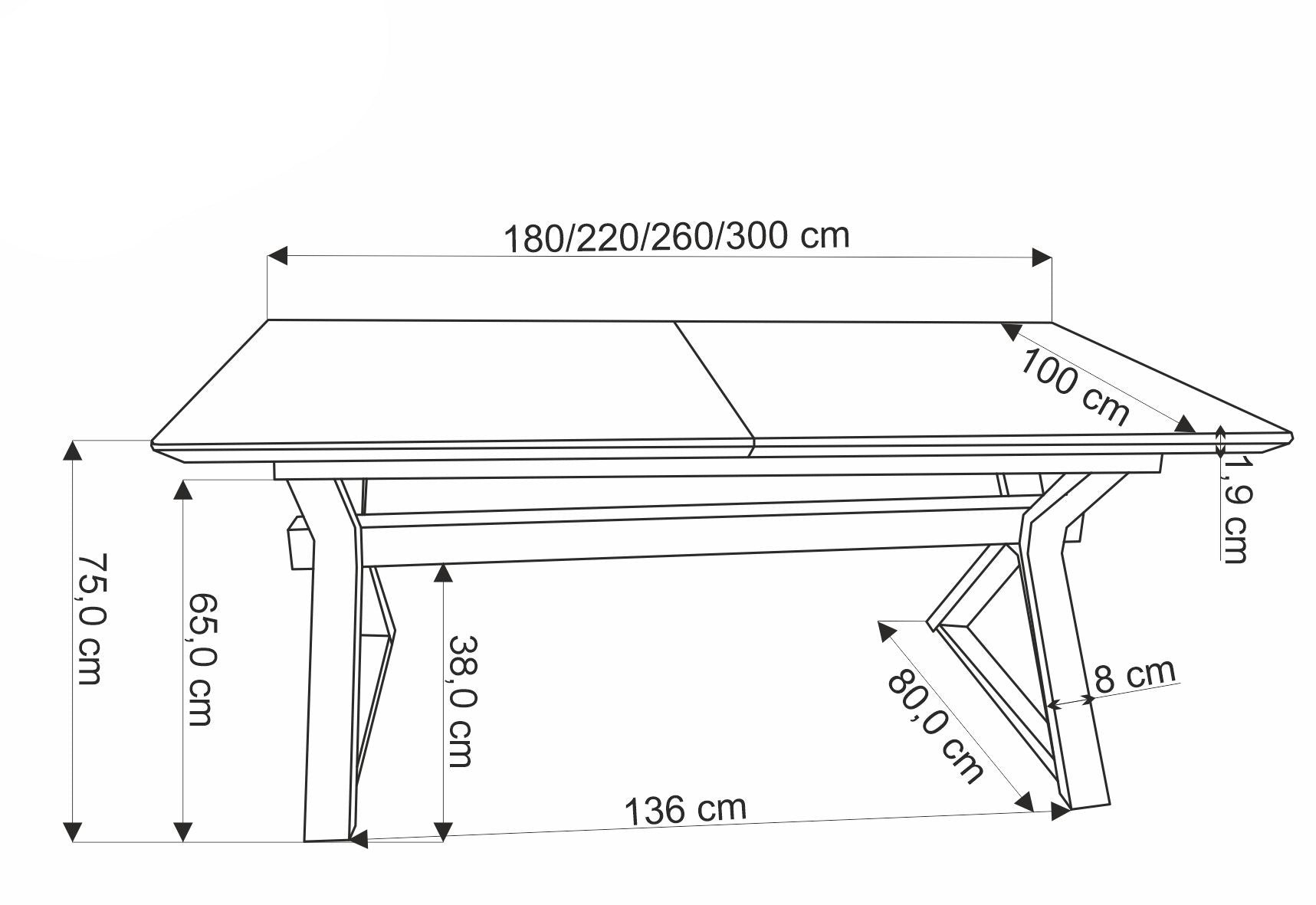 Stół rozkładany Rigally 180-300x100 cm dąb naturalny - wysokość 75 cm, styl nowoczesny