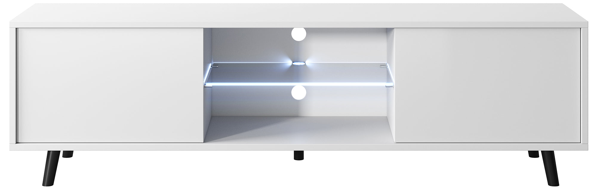 Szafka RTV Lefyr 140 cm Biały mat / Biały połysk
