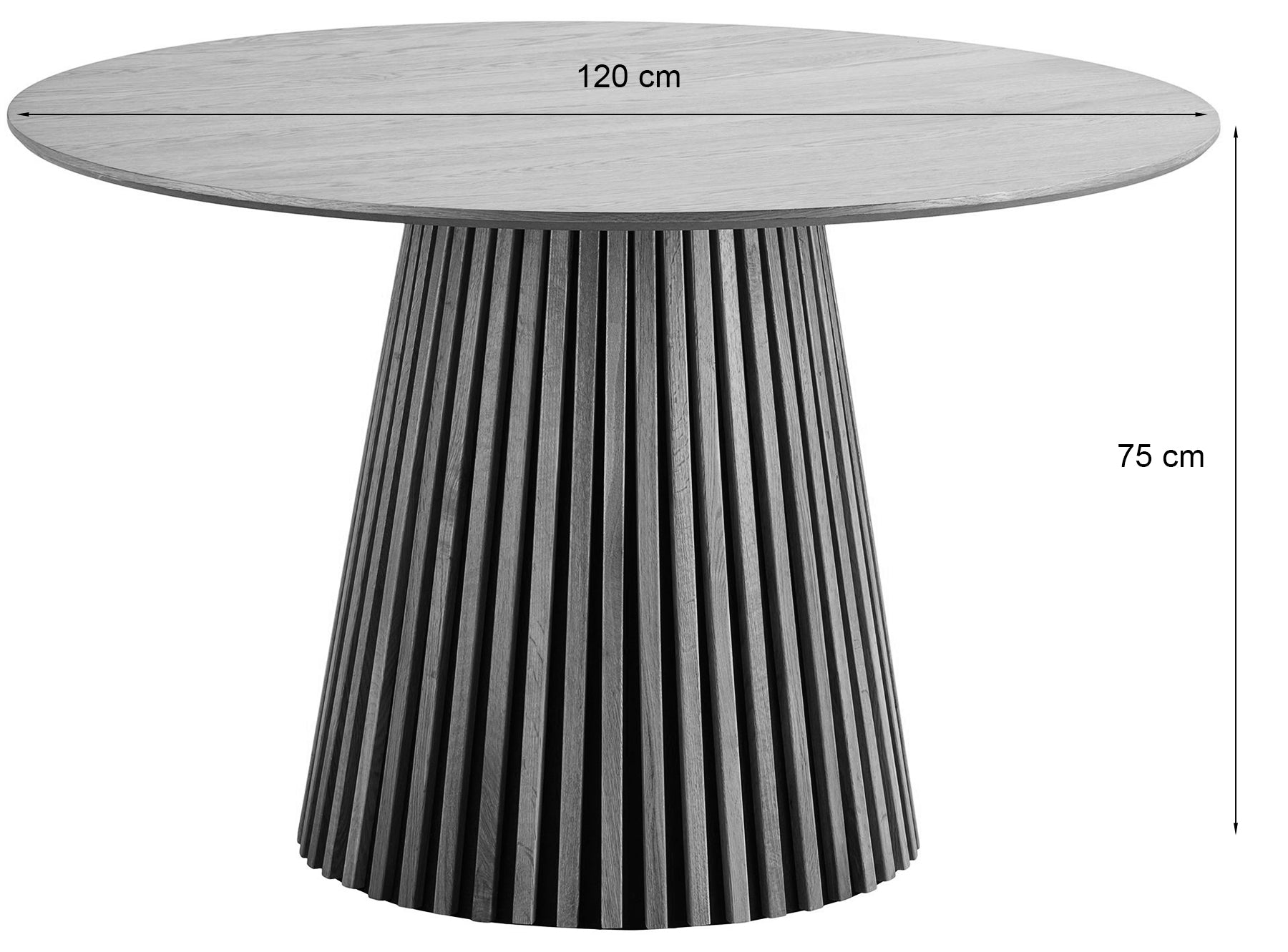 Stół okrągły do jadalni Nenters 120 cm z okrągłą podstawą lamele dąb czarny fornir