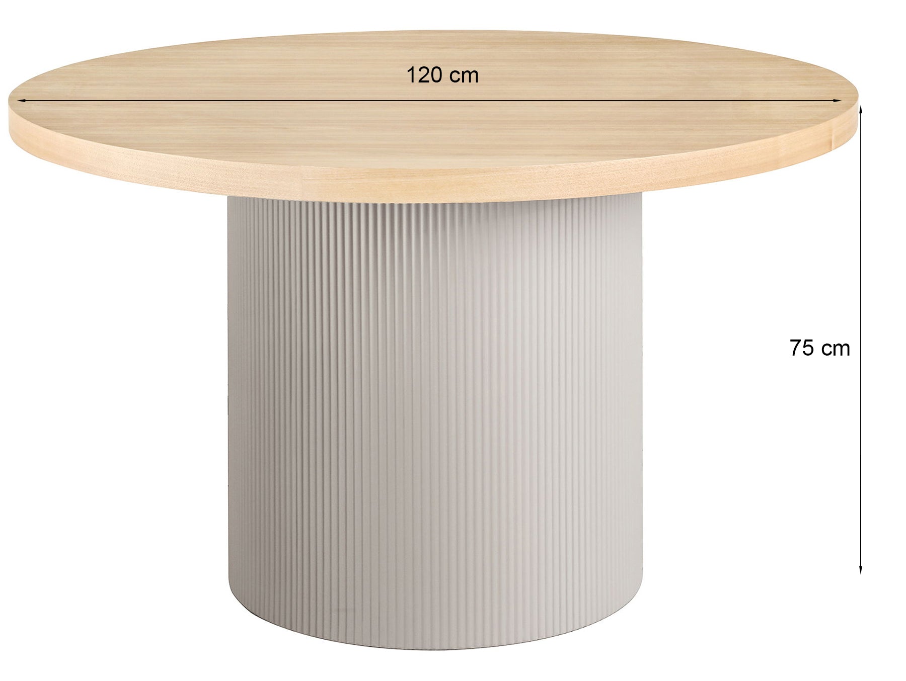Stół okrągły do jadalni Solva 120 cm z okrągłą podstawą jasnoszary/dąb naturalny - materiał płyta fornirowana