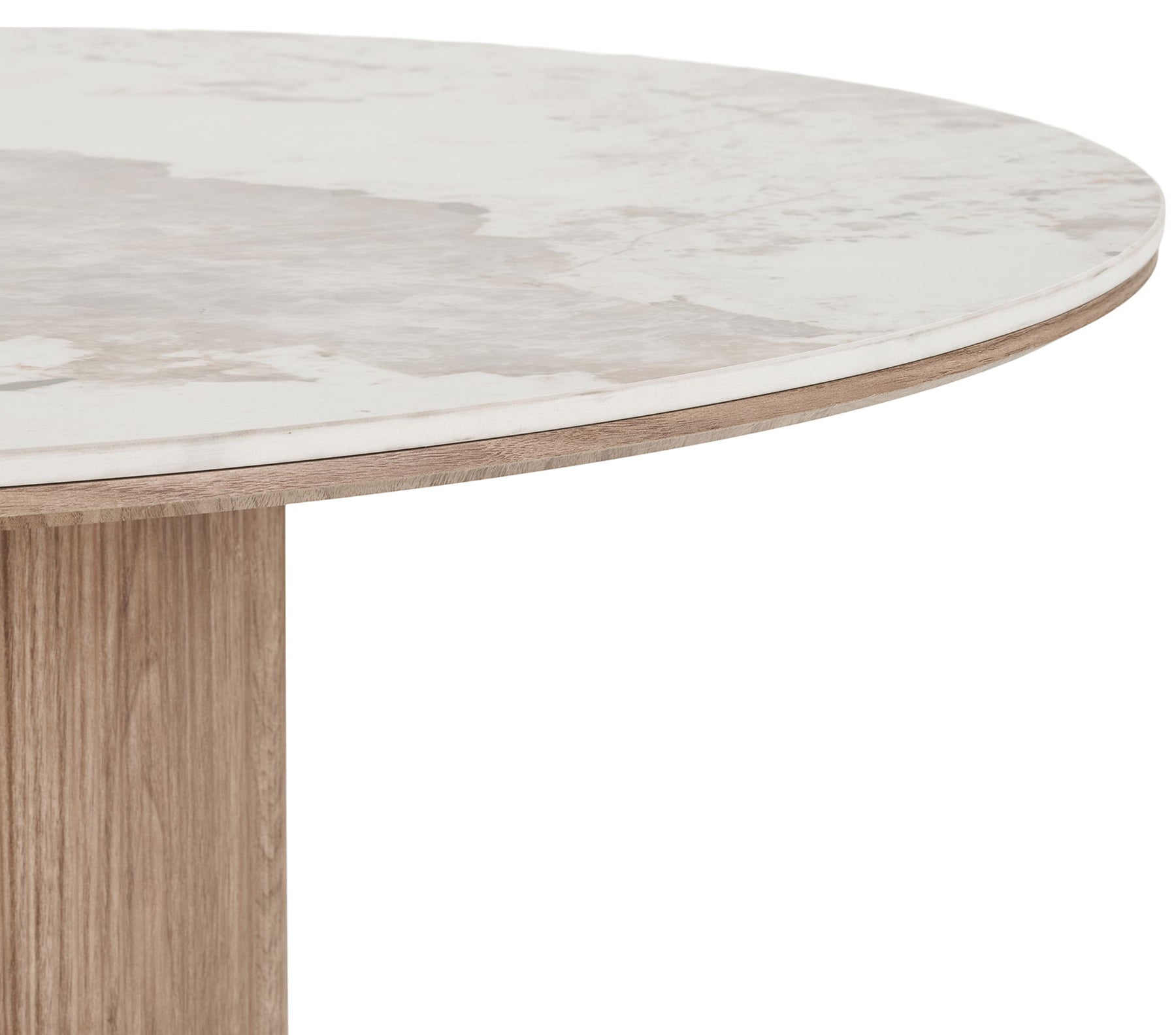 Stół okrągły do jadalni Athens 120 cm z okrągłą podstawą lamele jasny orzech ceramiczny blat - kolor jasny orzech