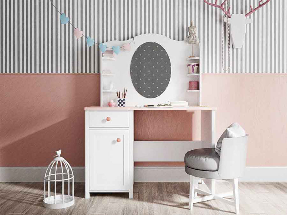 Biurko dziecięce Luna 110x52 cm z zamykanym schowkiem i szufladą - materiał płyta meblowa