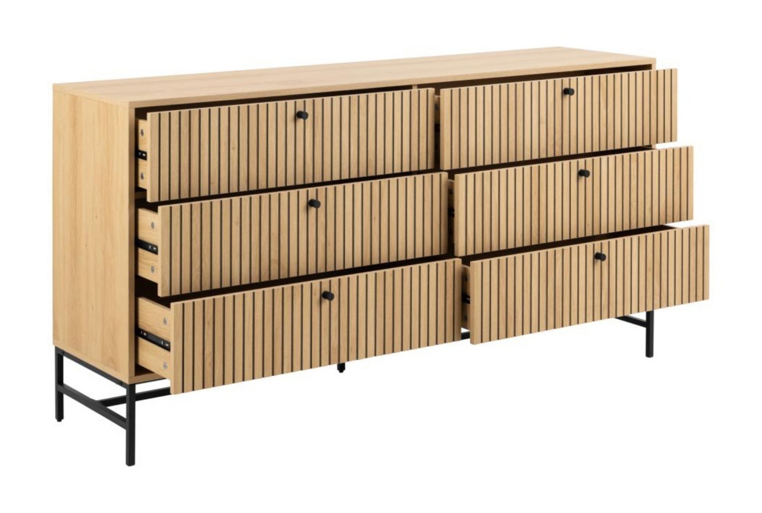 Komoda Pously z sześcioma szufladami dąb lamele - materiał metal