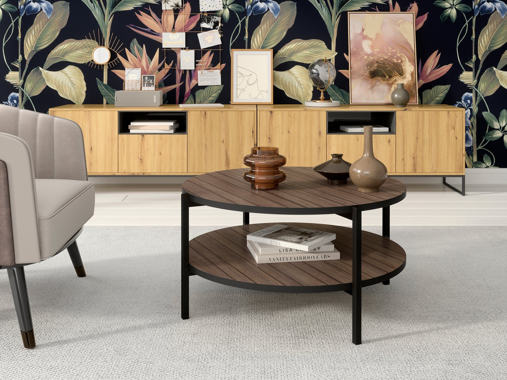 Stolik kawowy Kortala 80 cm captains deck z półką - z półką dodatkową