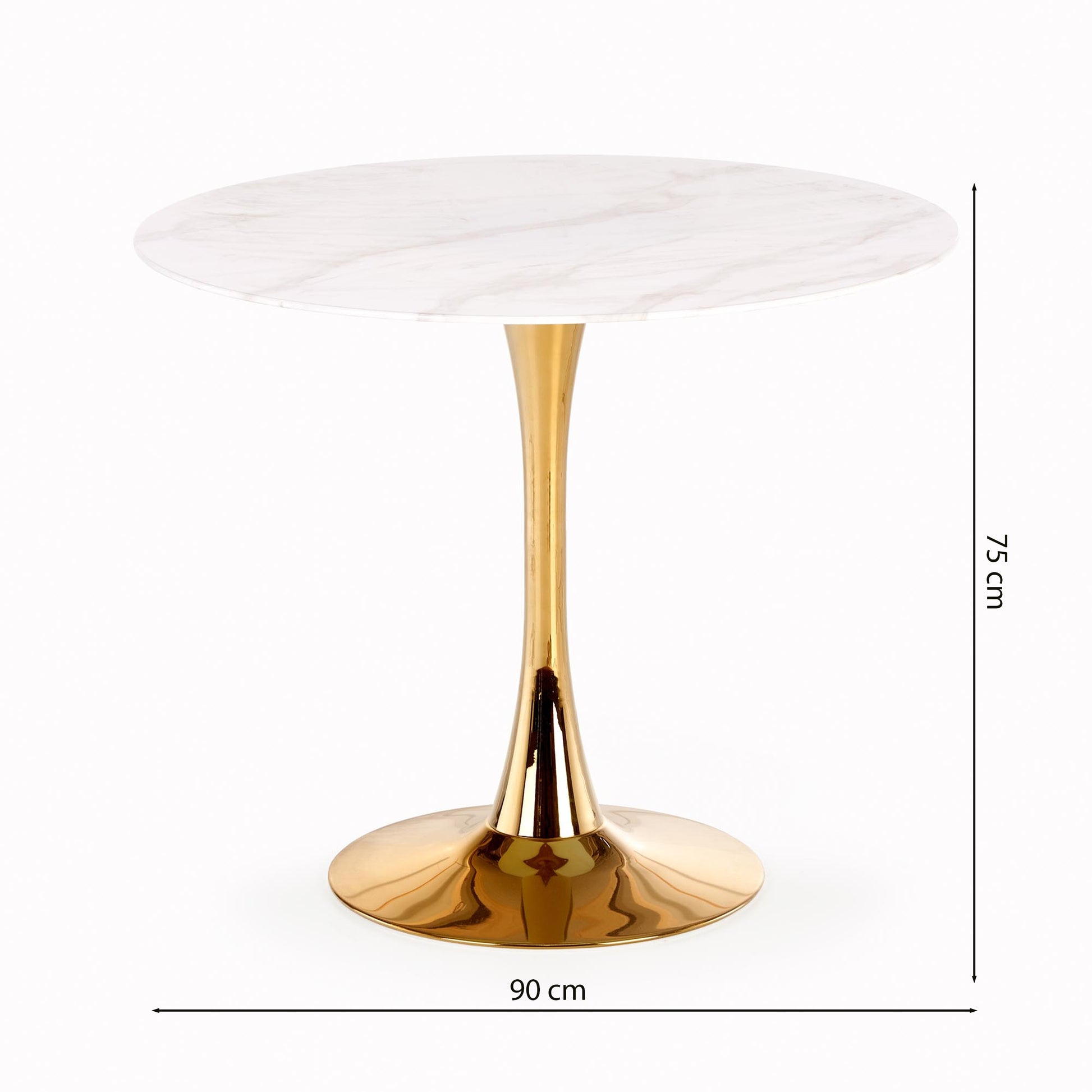 Stół do jadalni Luteness okrągły średnica 90 cm biały marmur/złoty - szerokość 90 cm
