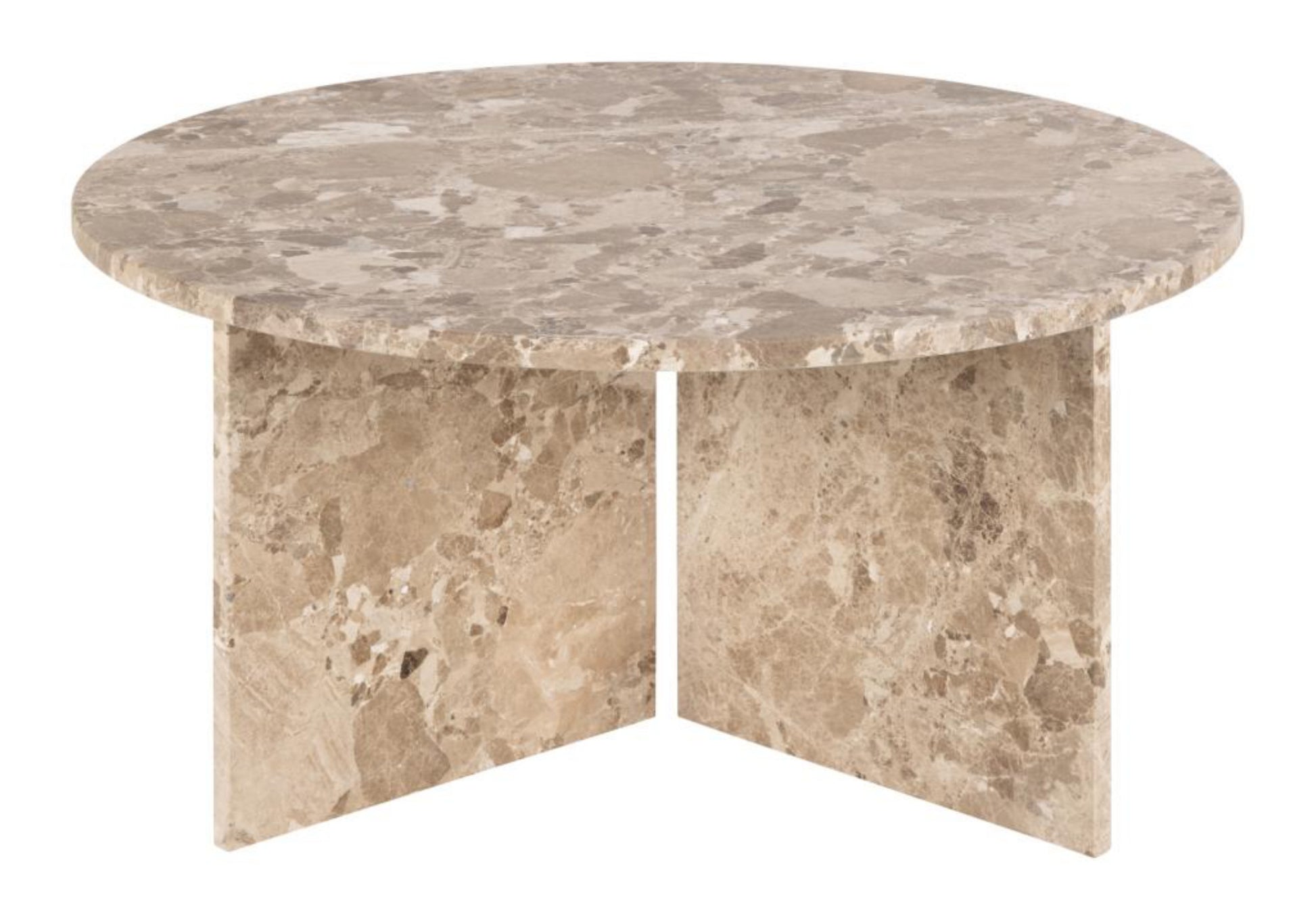 Stolik kawowy Tionizes okrągły blat 90x90 cm beżowy marmur - szerokość 90 cm, głębokość 90 cm