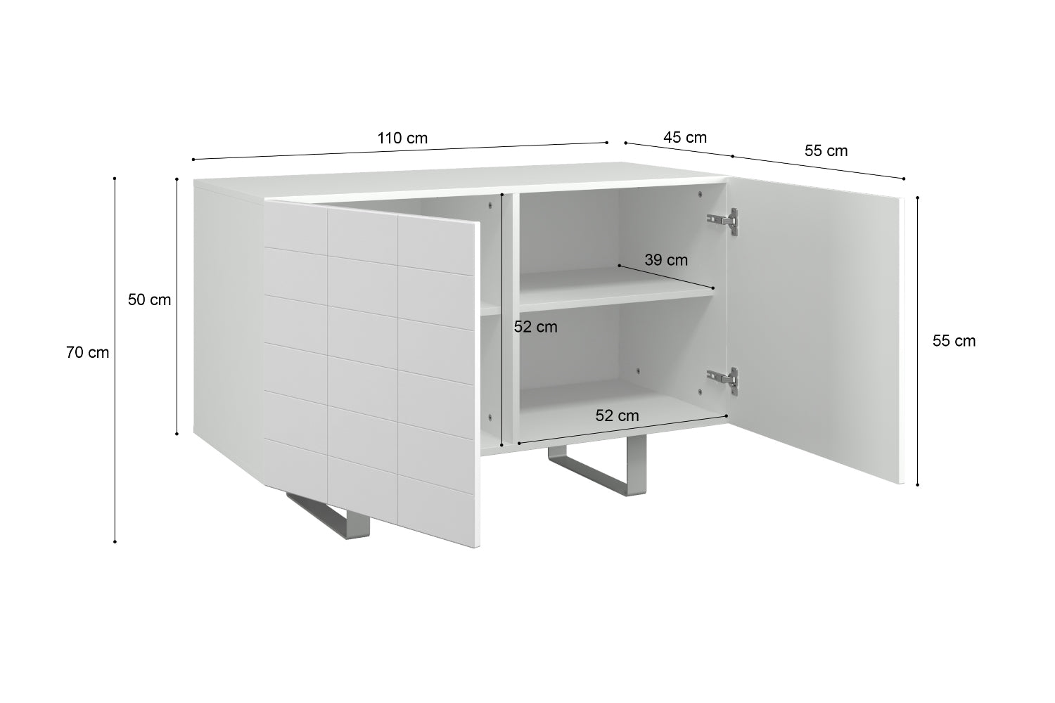 Włoska komoda dwudrzwiowa Antoinettie 110 cm z przetworzonych butelek PET Beton/Biały - na nóżkach