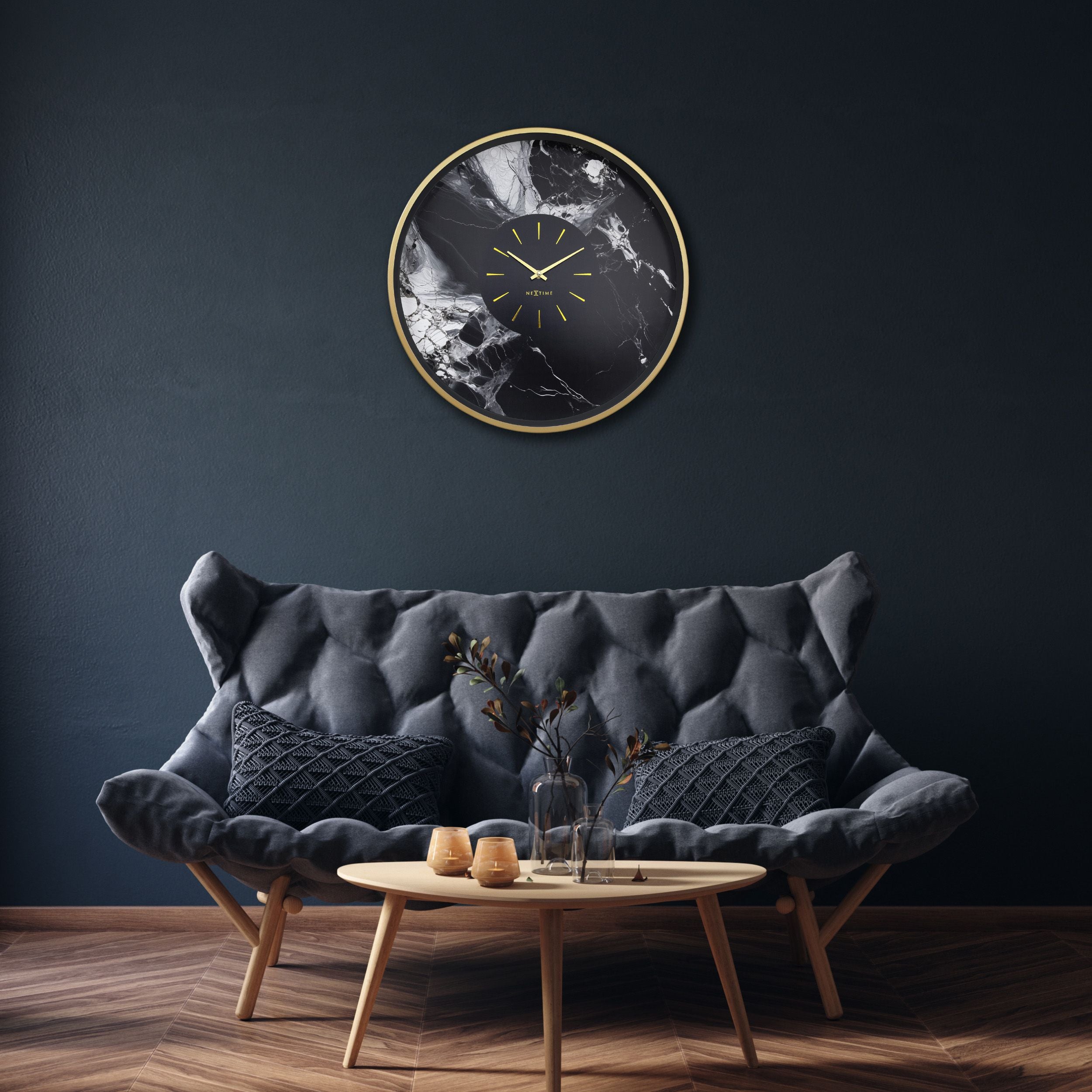 Zegar ścienny Marble 48 cm czarno-złoty