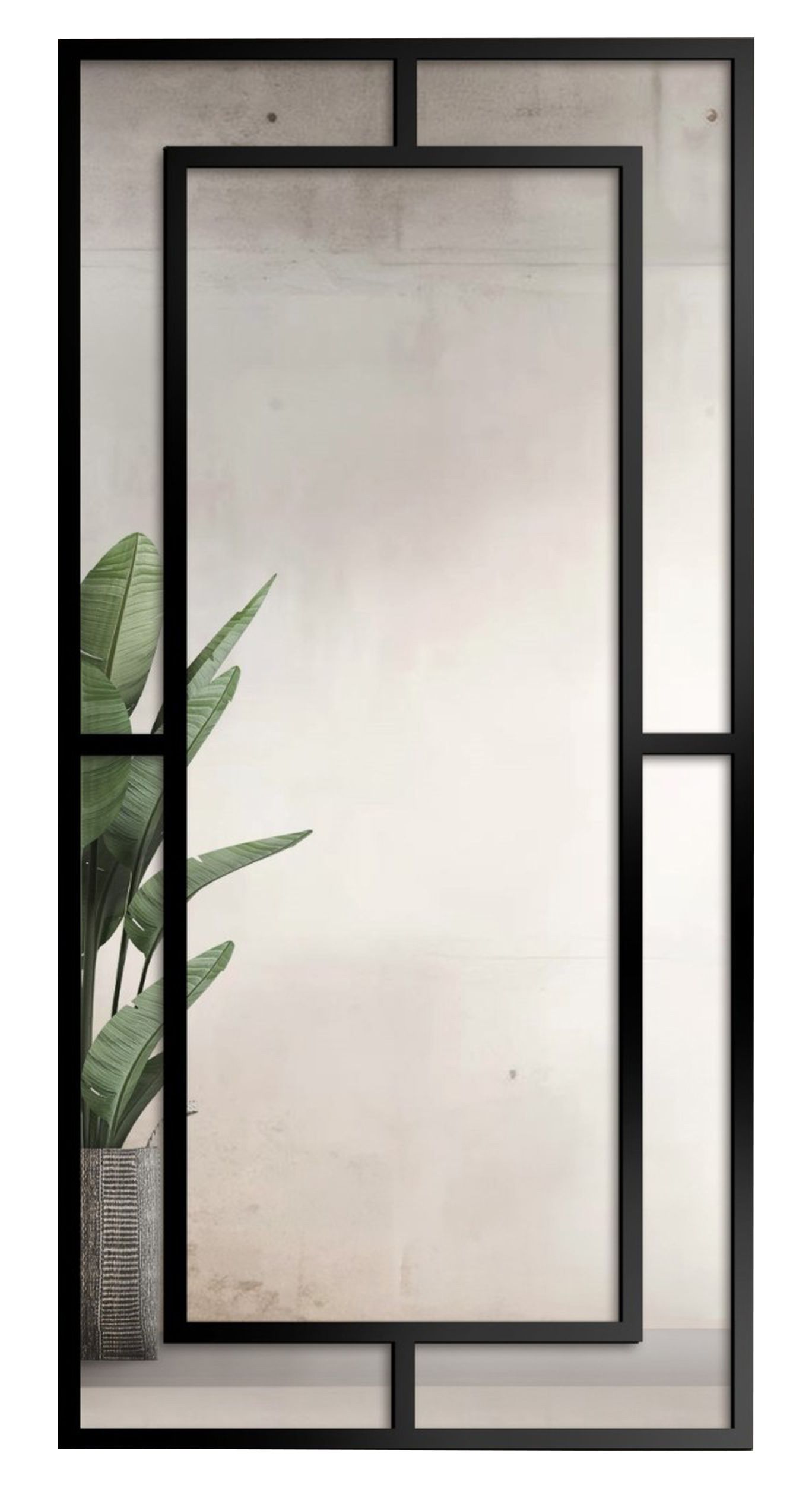 Lustro ścienne Gloria 150x90 cm ze szprosami w czarnej ramie