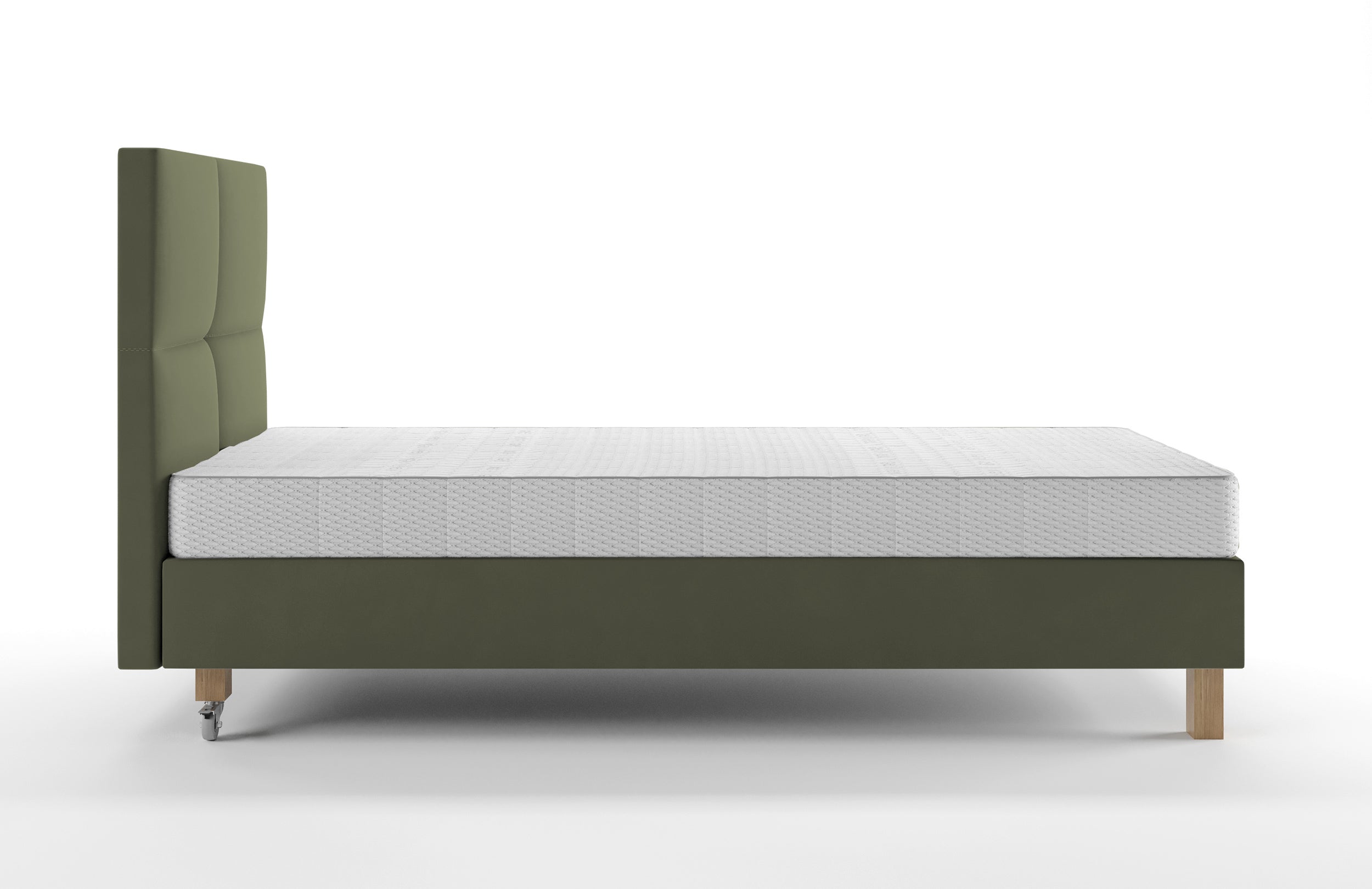 Łóżko tapicerowane Donbay 90x200 cm z wezglowiem panelowym i materacem kieszeniowym oliwkowe - rodzaj uniwersalny