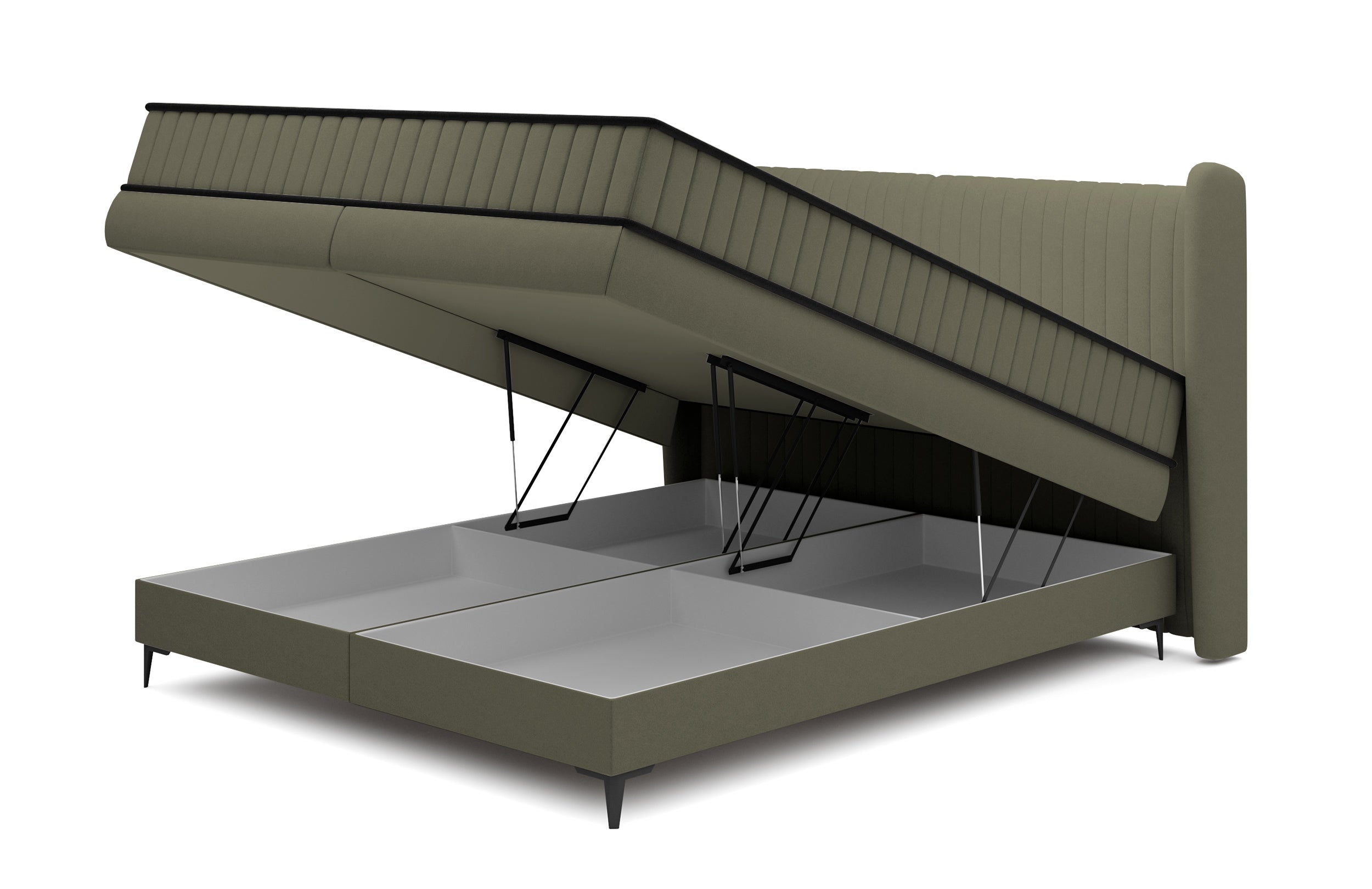 Łóżko kontynentalne Daliano 180x200 cm z pojemnikiem oliwkowy - materiał drewno