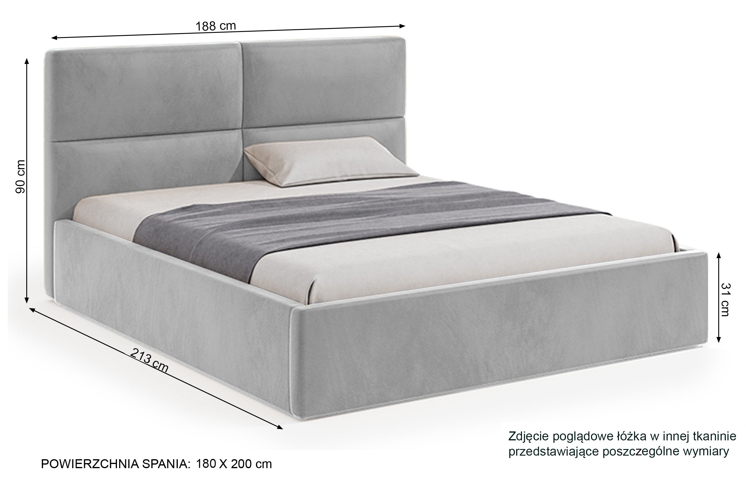Łóżko tapicerowane Helma 180x200 cm z pojemnikiem niebieskie welur
