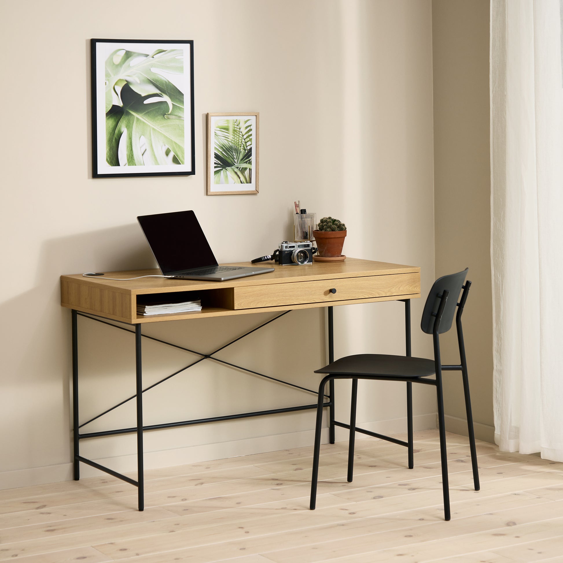 Biurko Mogest 120x60 cm beżowe boho - 1 szuflada