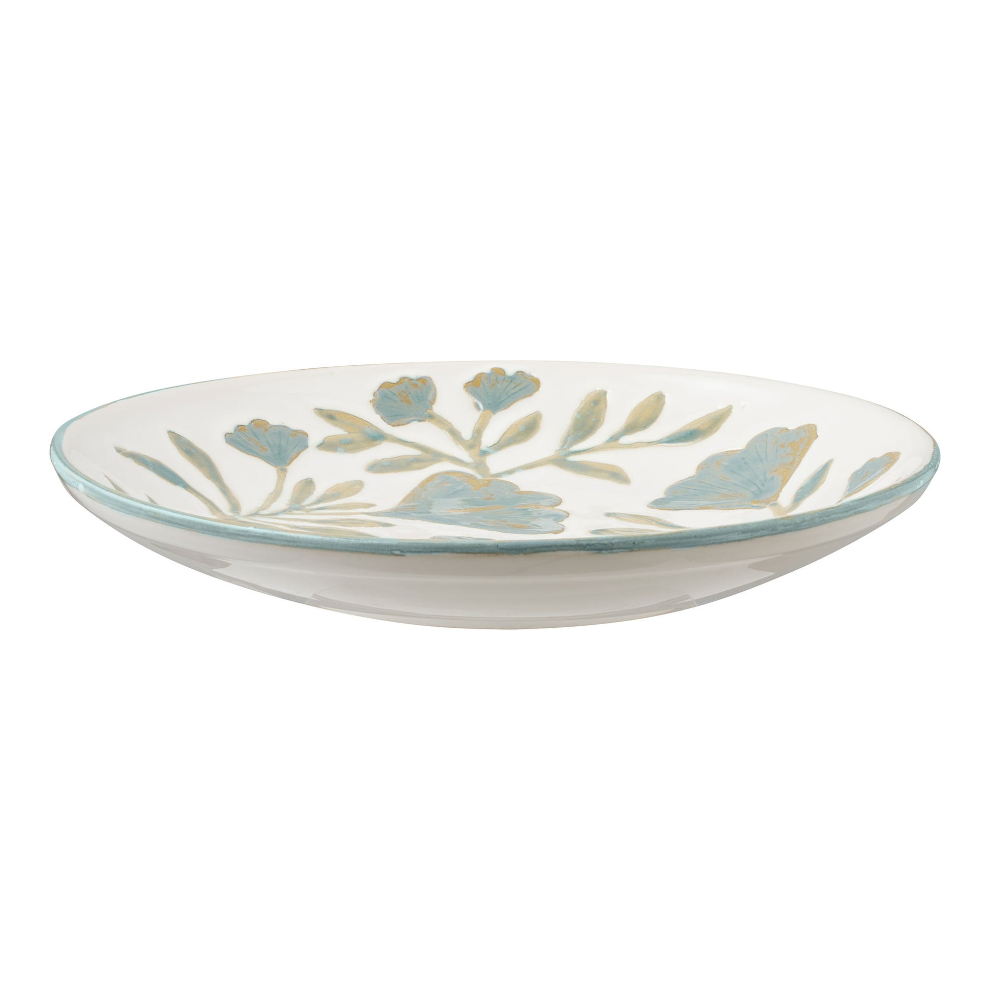 Taca ceramiczna o kwiecistym wzorze Dulis ø35,5x5 cm biało-zielona - kształt owalny