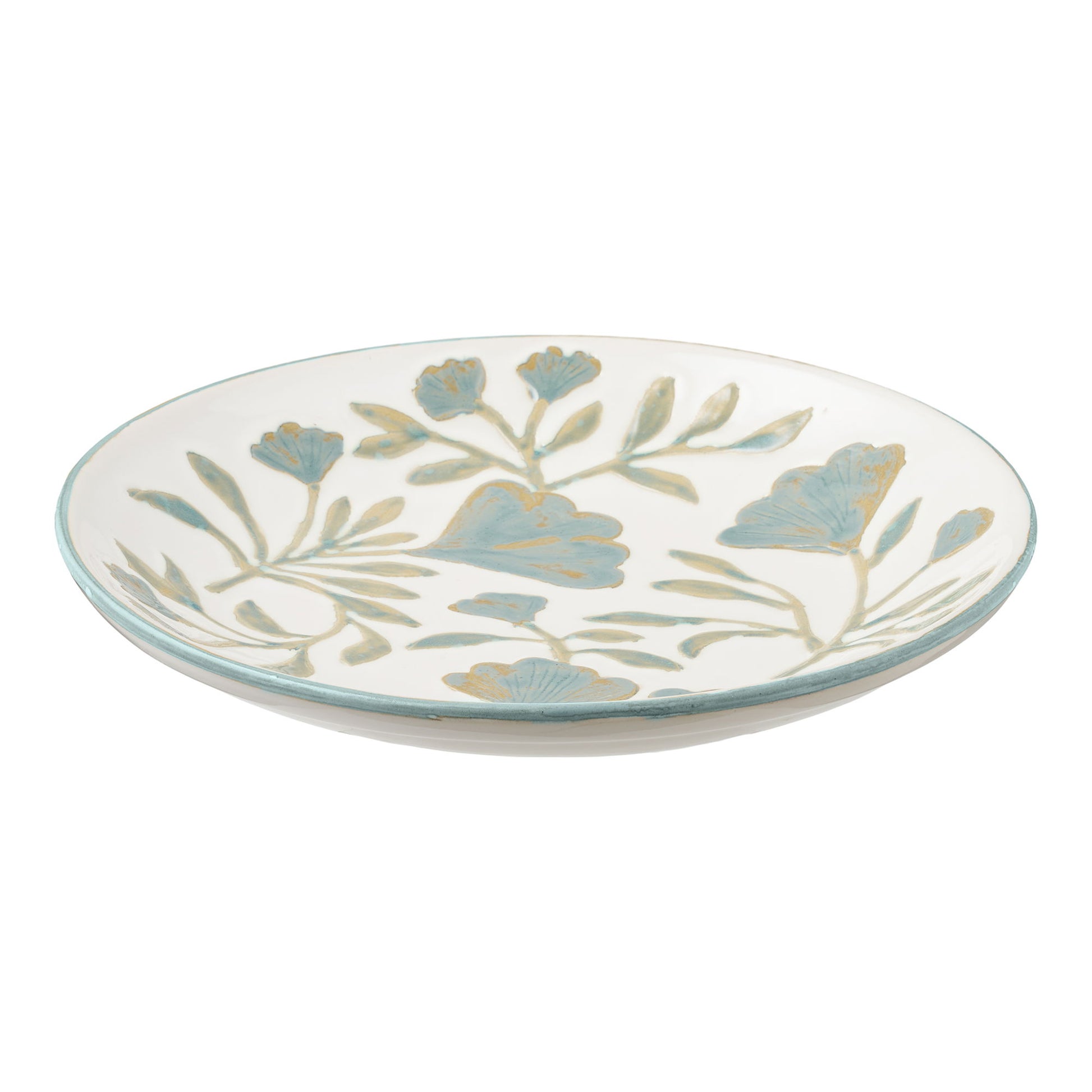 Taca ceramiczna o kwiecistym wzorze Dulis ø35,5x5 cm biało-zielona