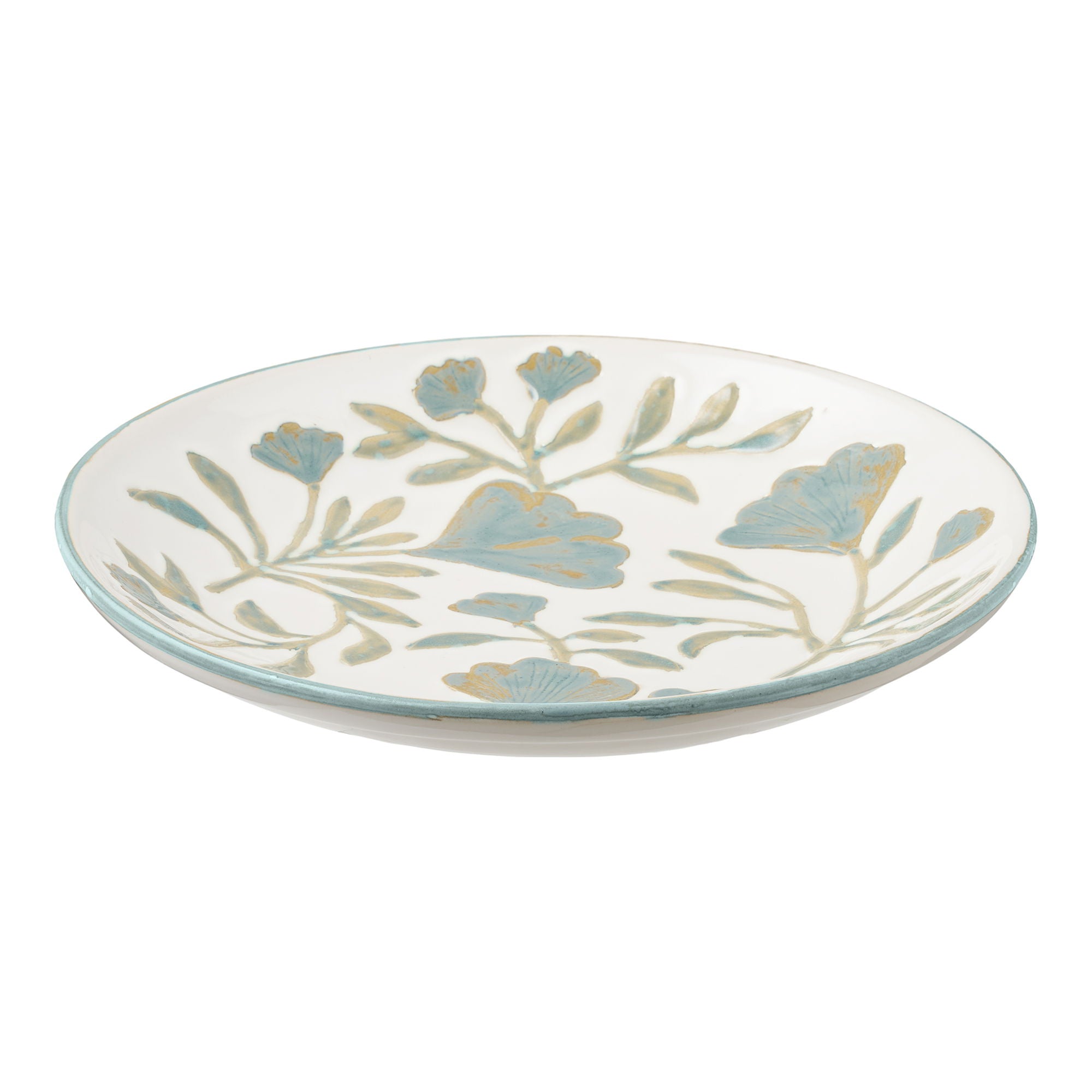 Taca ceramiczna o kwiecistym wzorze Dulis ø35,5x5 cm biało-zielona