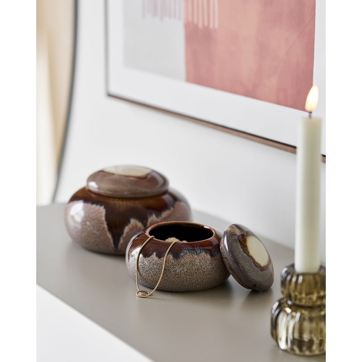 Zestaw 2 słoików ceramicznych Chosish brązowy - dodatek do jadalni, kształt okrągły