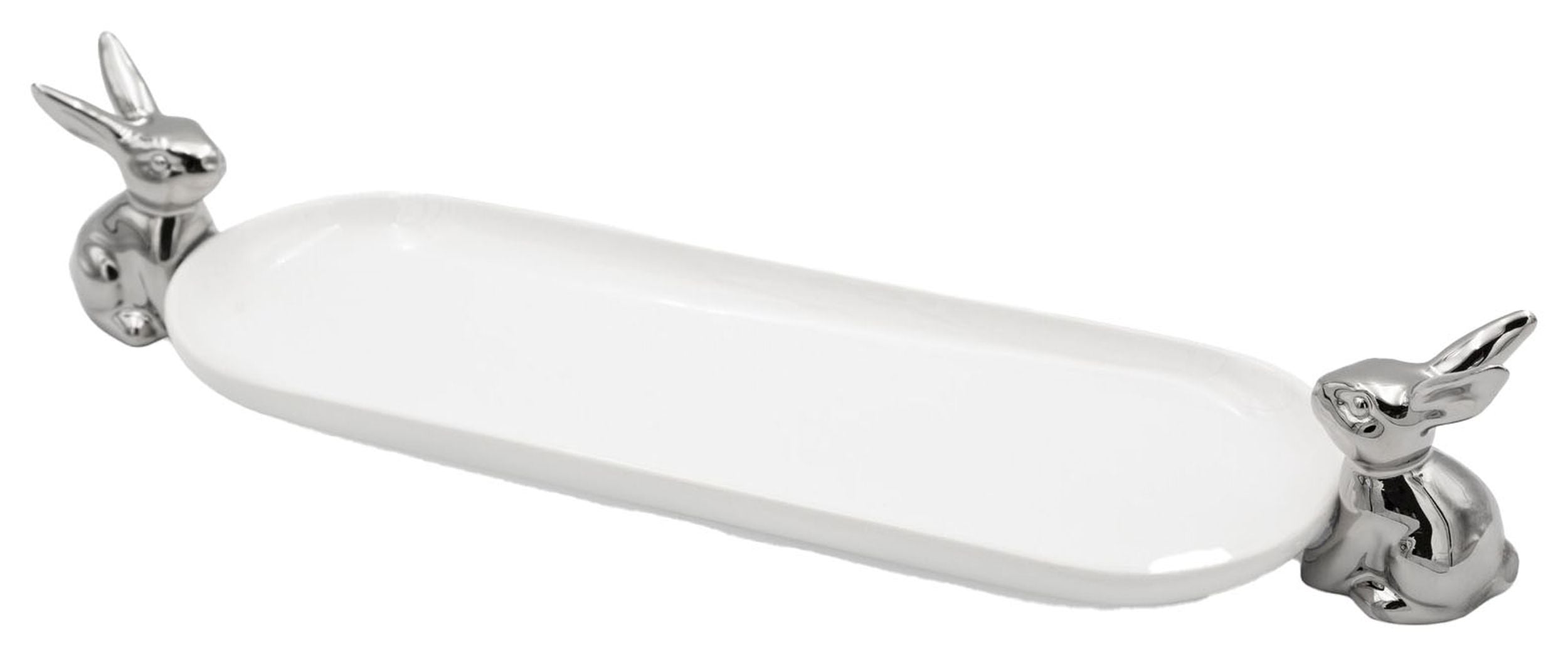 Patera wielkanocna Króliczki 44 cm srebrno-biała