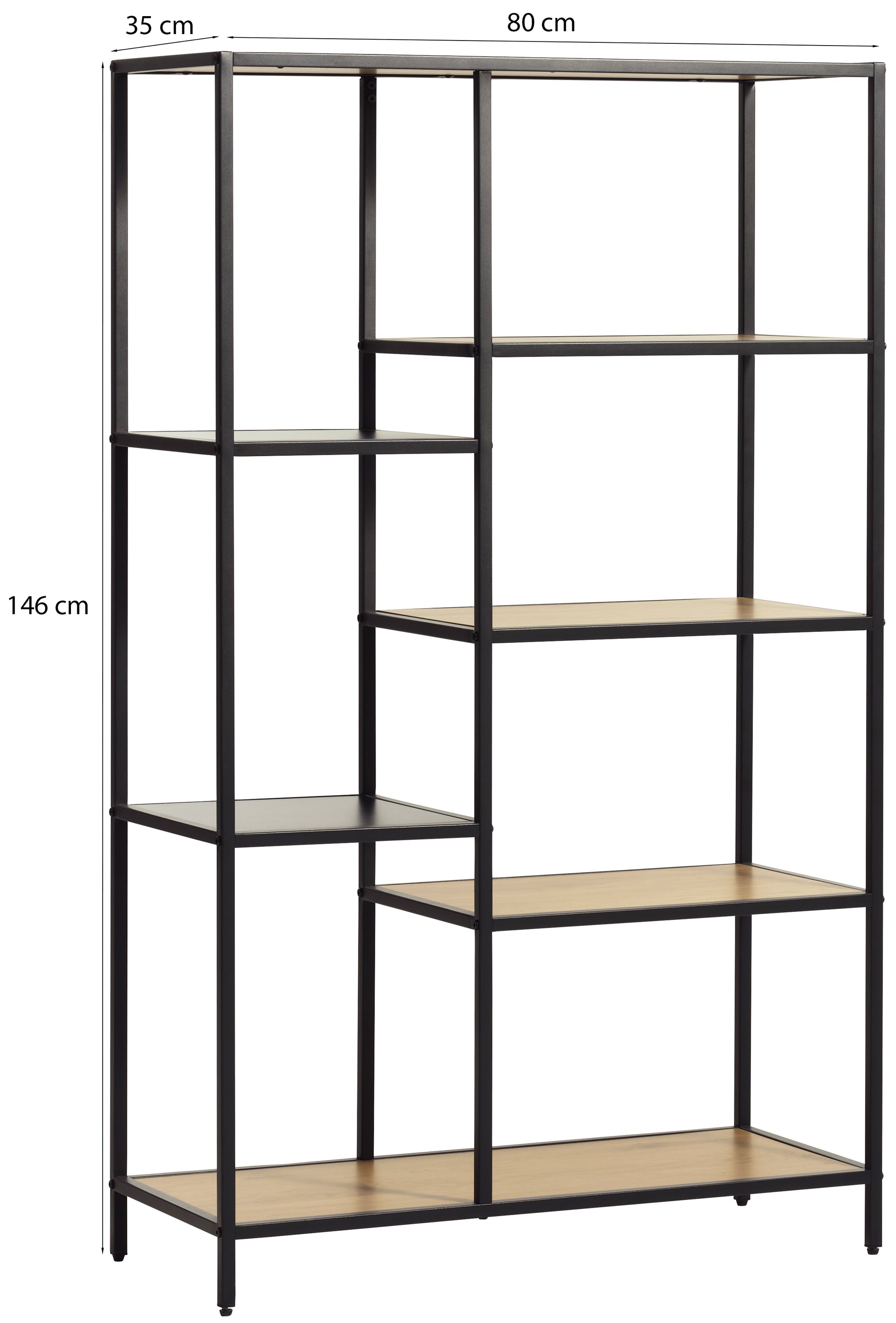 Regał otwarty Koneso 146 cm z siedmioma - kolor dąb