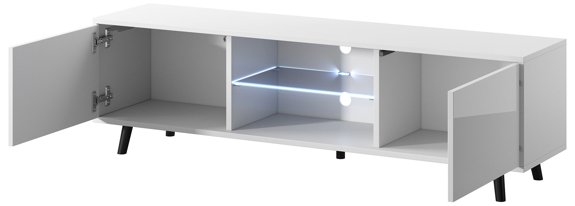 Szafka RTV Lefyr 140 cm Biały mat / Biały połysk