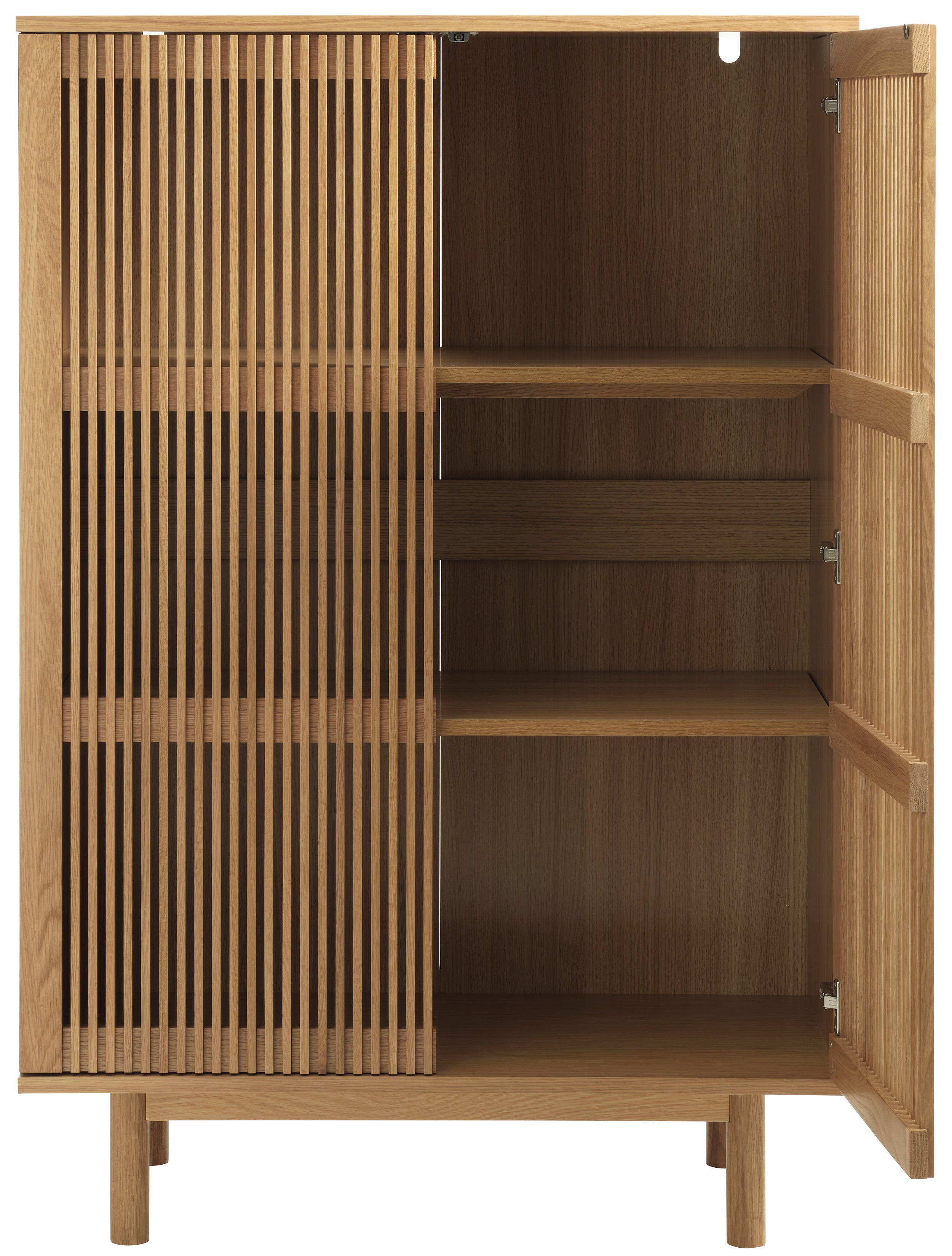 Komoda wysoka Bruzel 140 cm lamele dąb naturalny