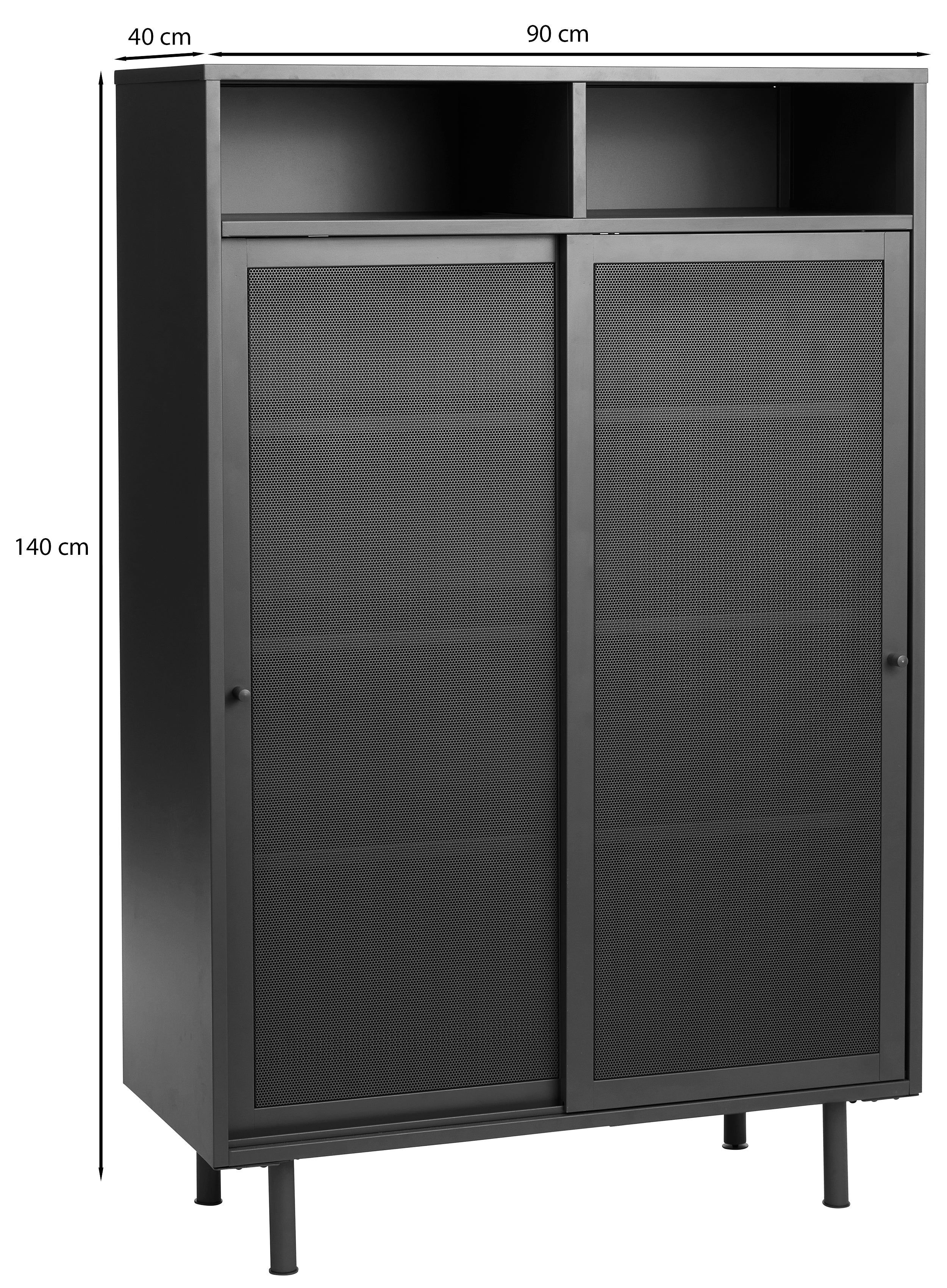 Regał Sonaves 140 cm metalowy z przesuwnymi drzwiami czarny - meble do salonu