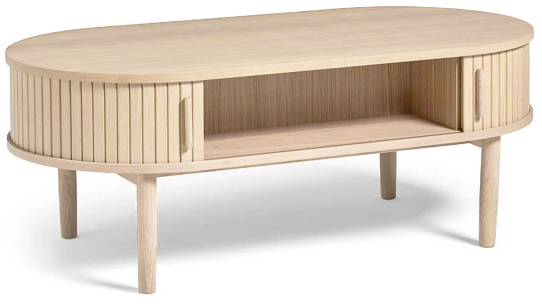 Stolik kawowy Meta 120x60 cm lamele z półką dąb bielony