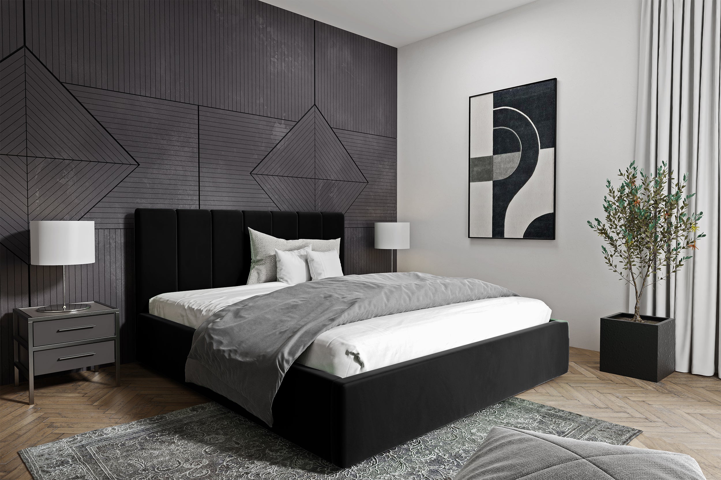 Łóżko tapicerowane Isara 180x200 cm z pojemnikiem czarne welur