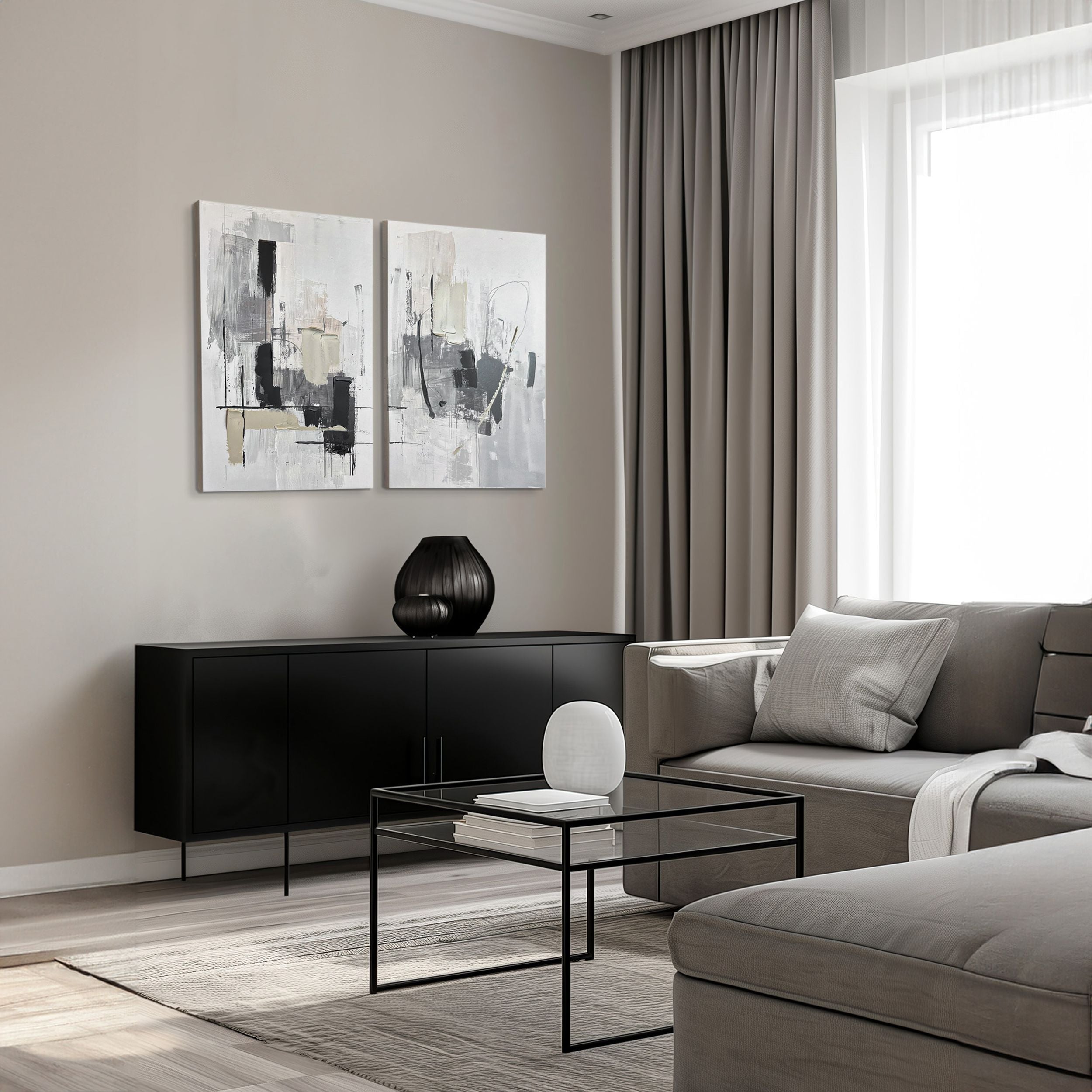 Zestaw 2 obrazów Soot 70x50 cm z ręcznie malowanymi elementami