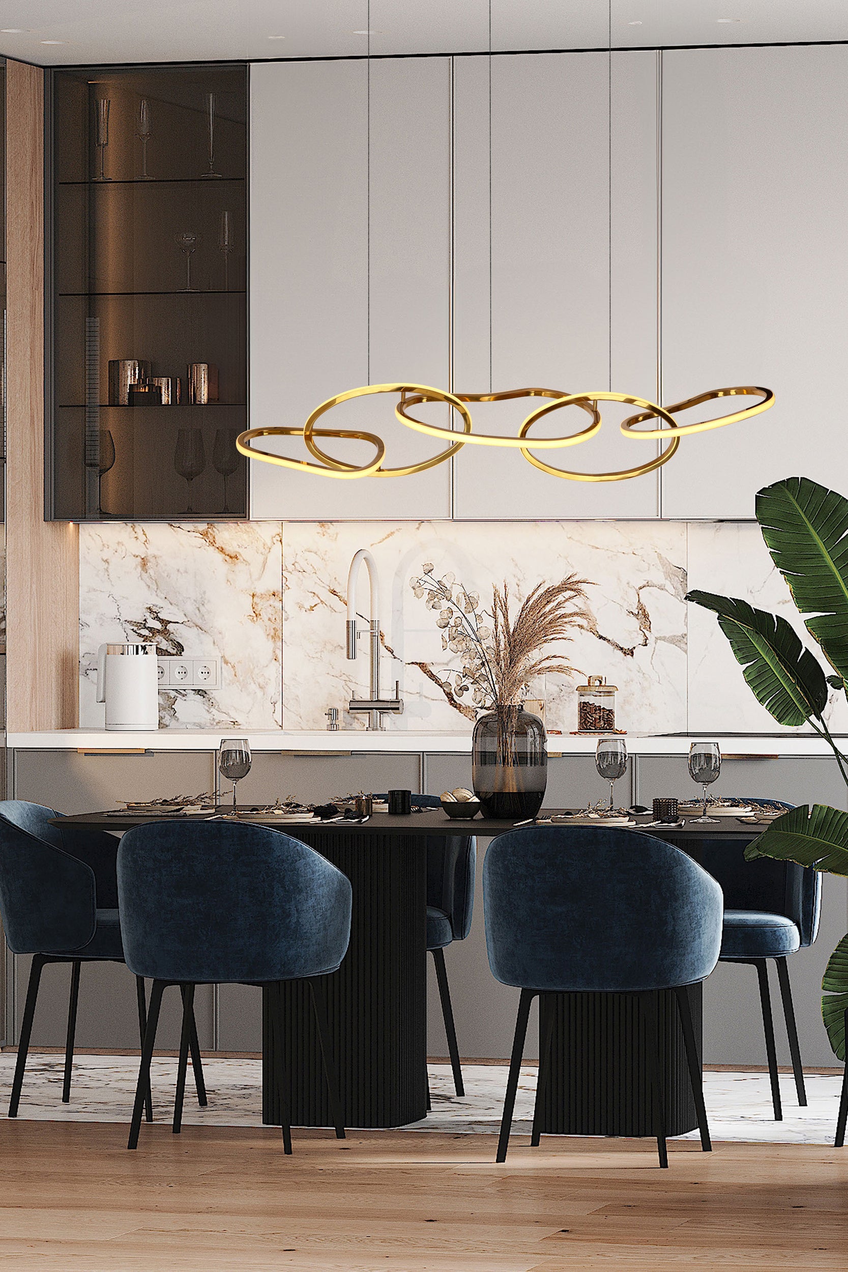 Lampa wisząca LED Anneli złota 3000K 45W z białą maskownicą
