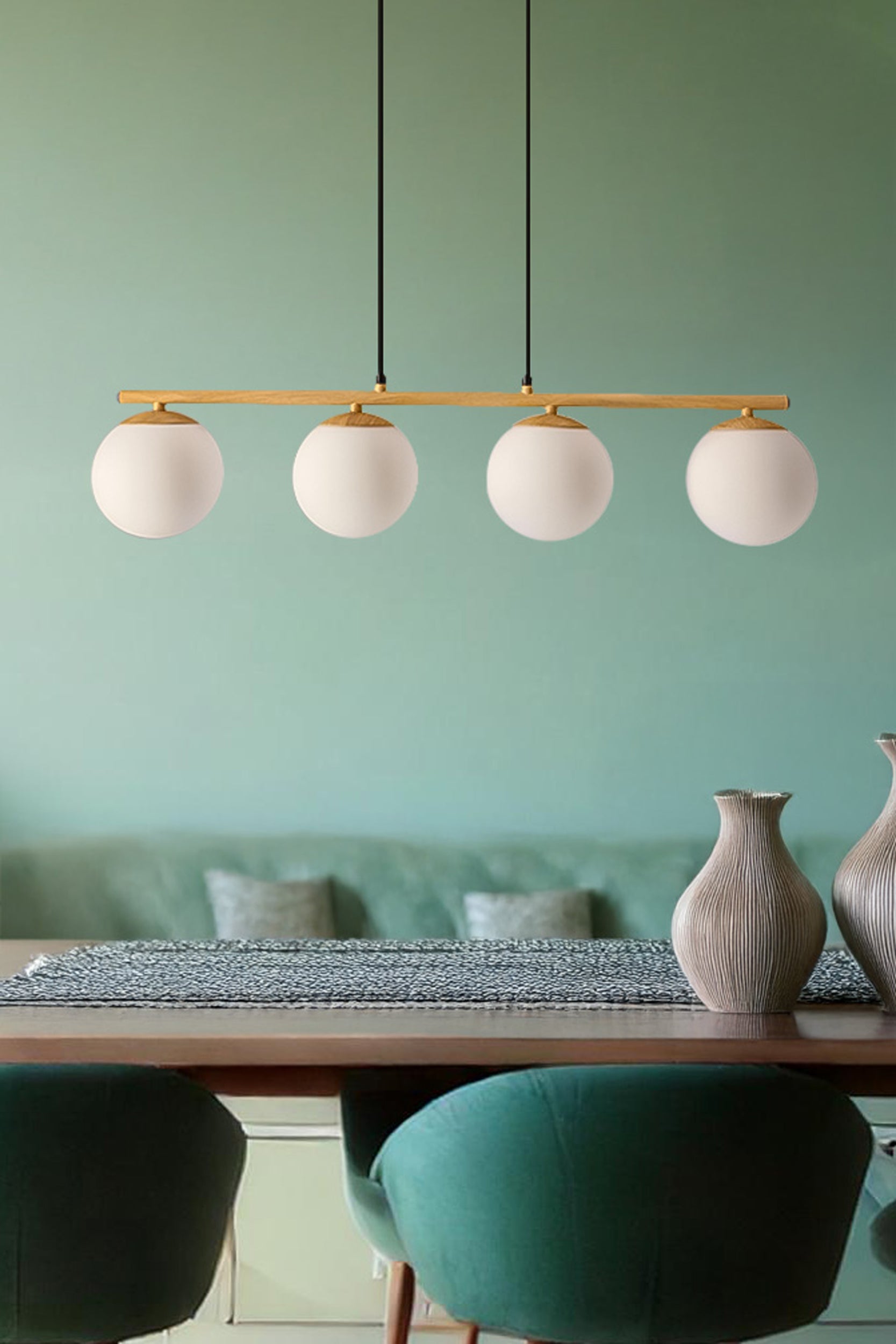 Lampa Wisząca Carrine x4 biało-drewniana G9