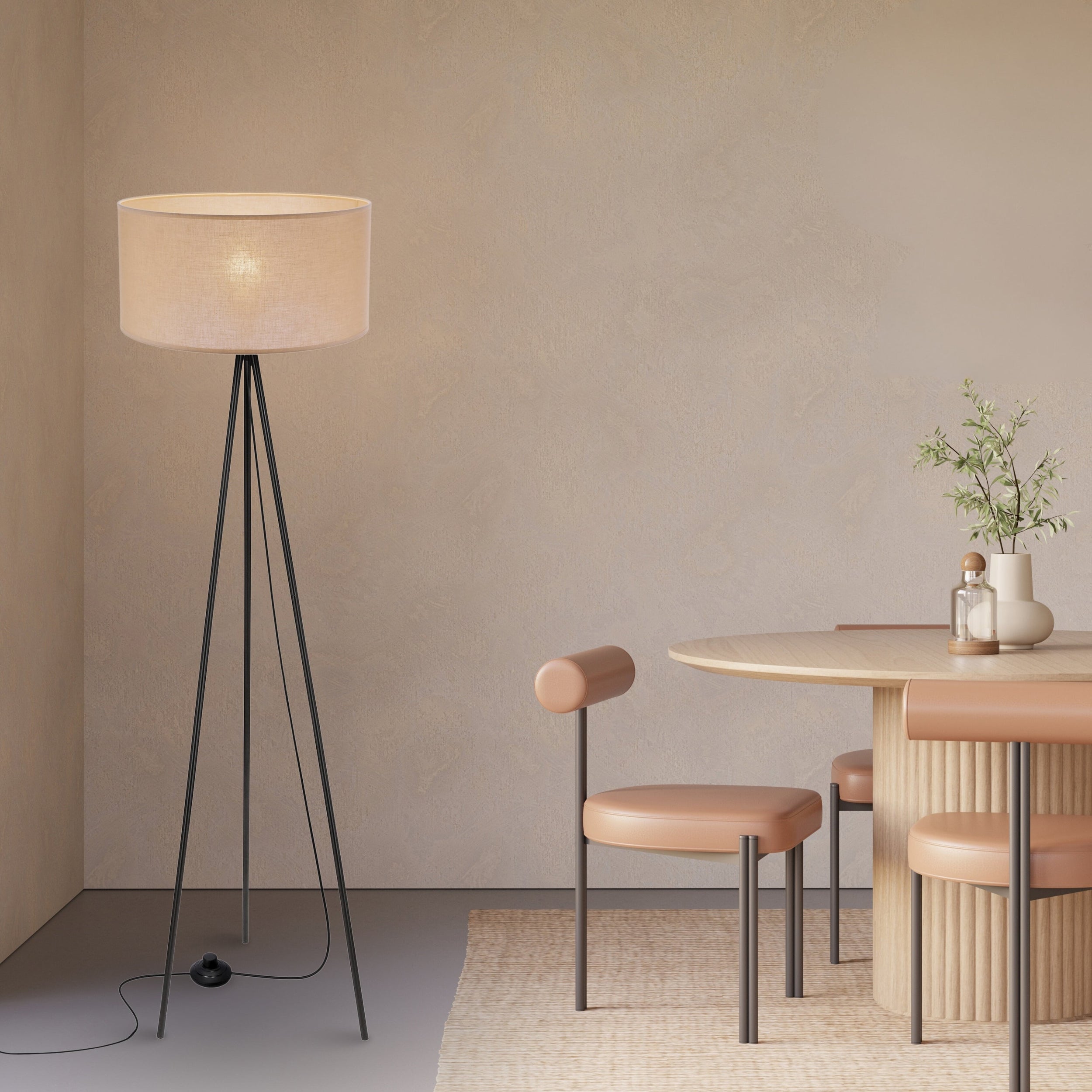 Lampa podłogowa Shanti czarna E27 40W z beżowym abażurem