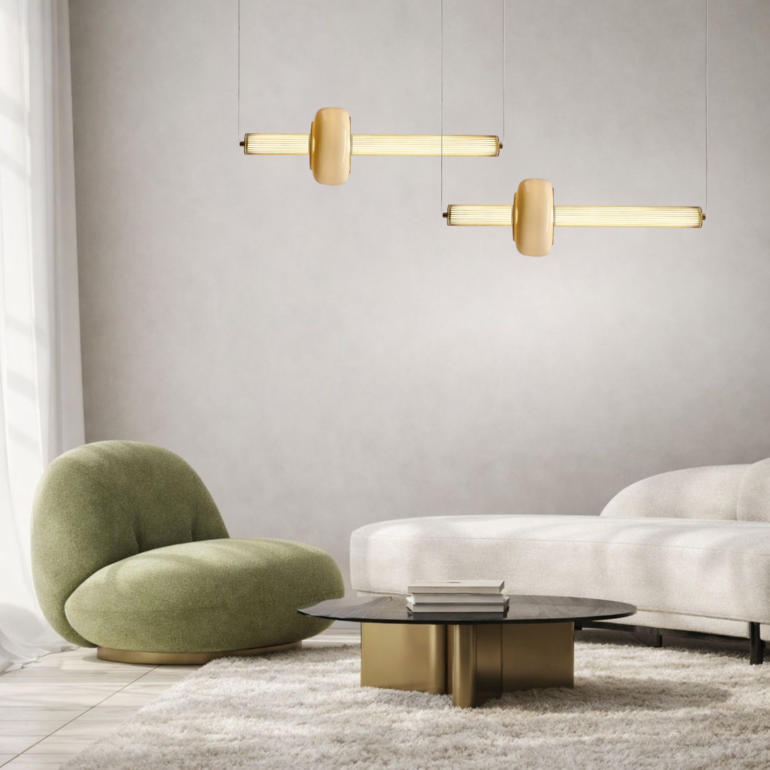 Lampa wisząca LED Puras mosiężna 3000K 15W z bezbarwno-białym kloszem