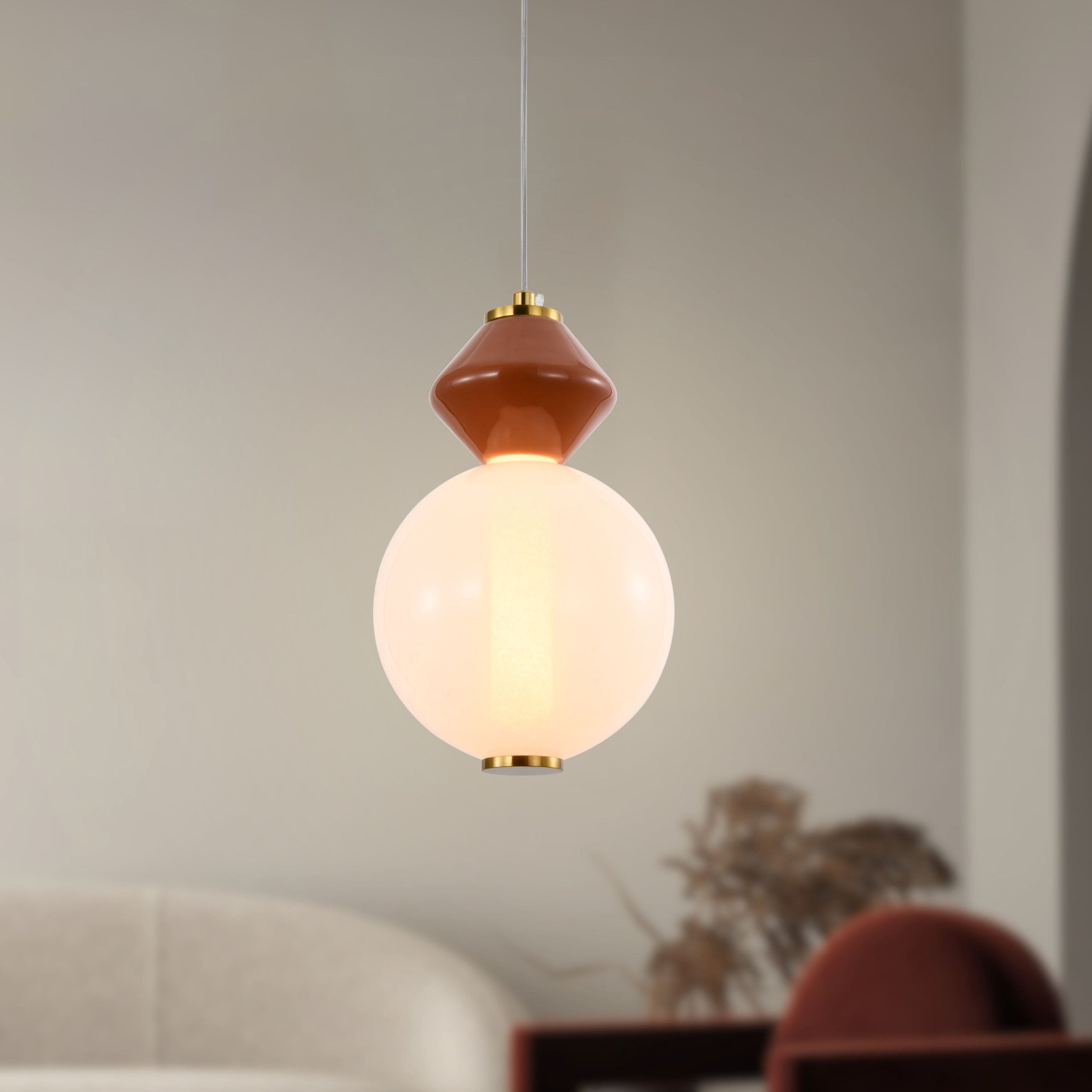 Lampa wisząca LED Flores mosiężno-brązowa 3000K 7W z białym kloszem