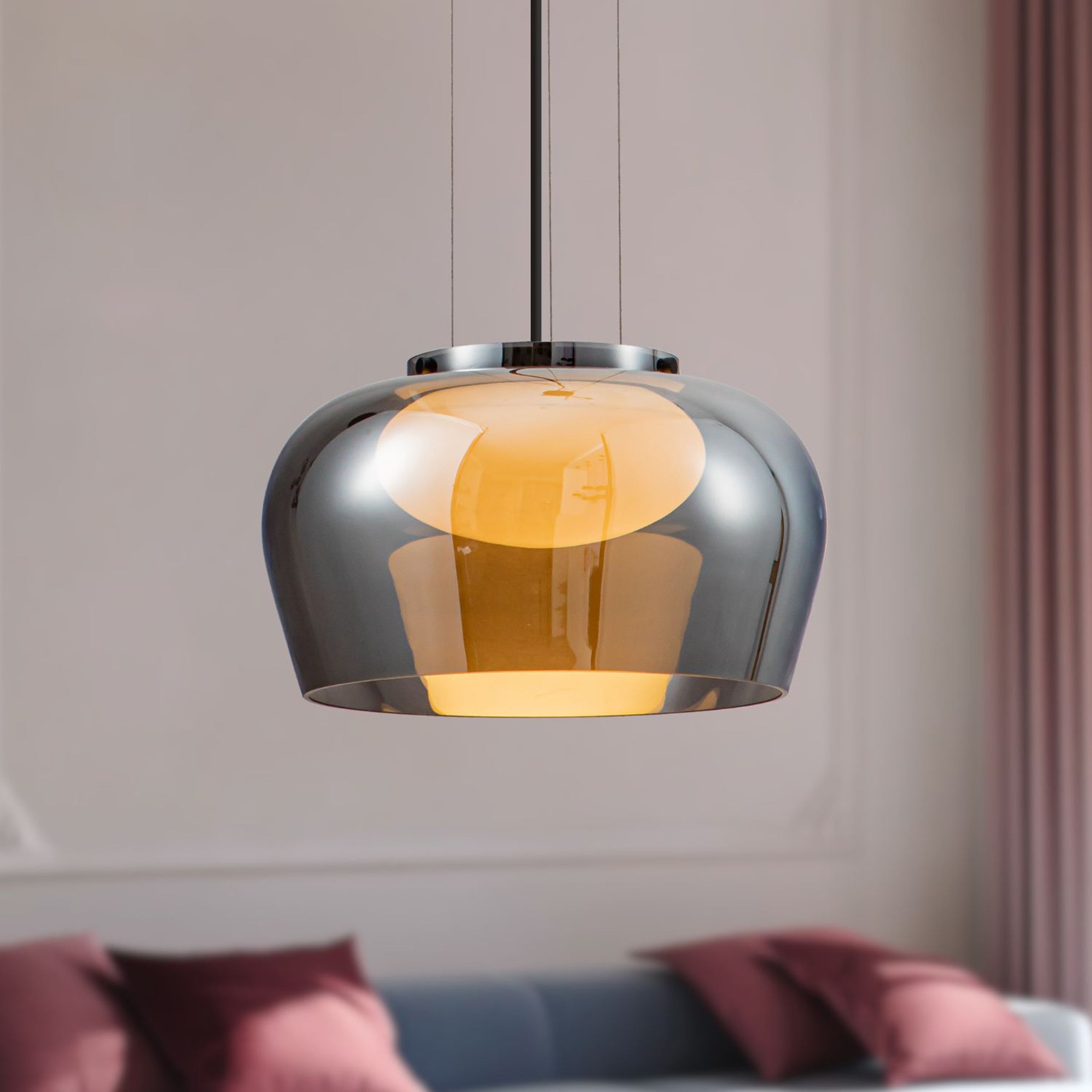 Lampa wisząca Insieme 35 czarno-chromowa GX53 10W z dymiono-białym kloszem