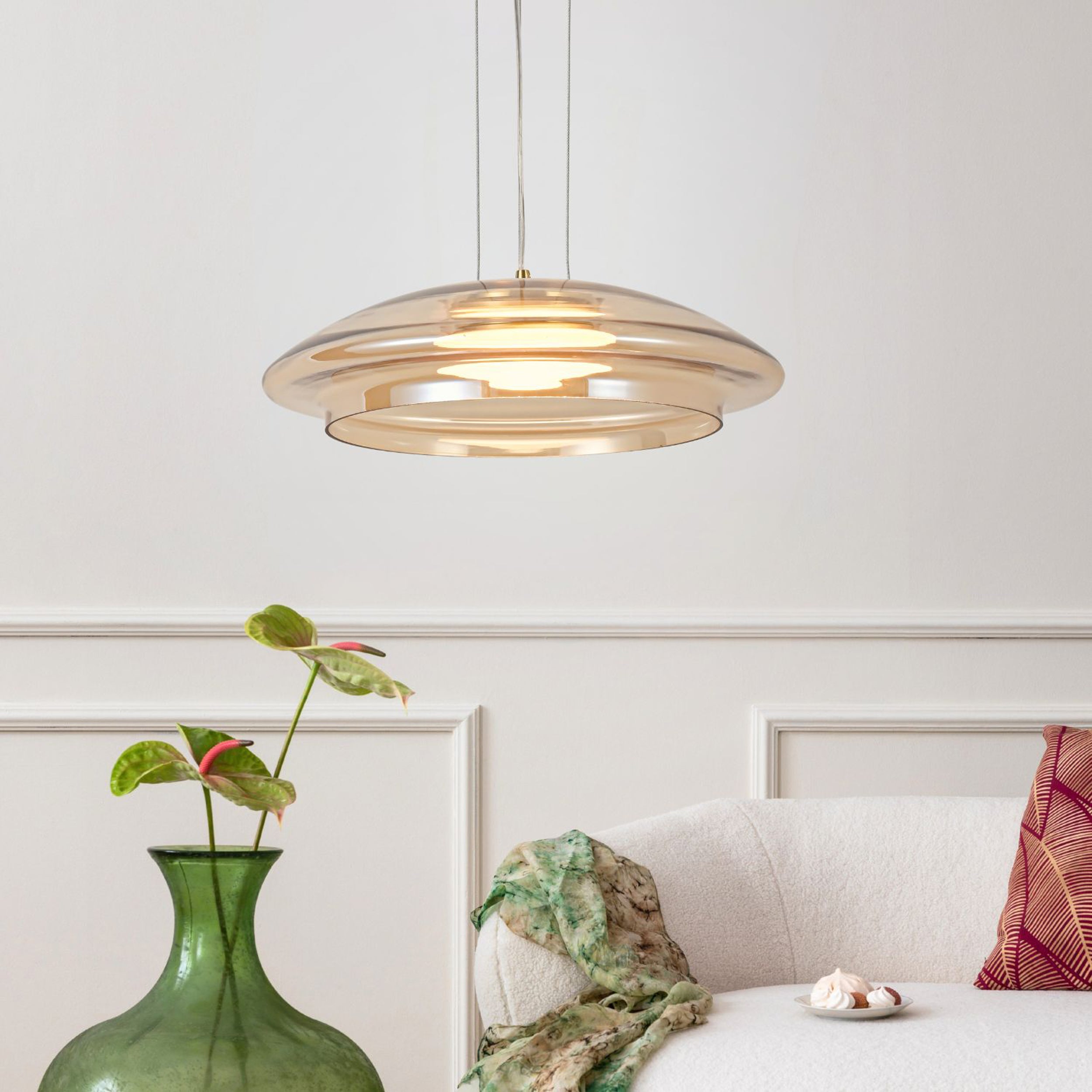 Lampa wisząca Ombre 34 złota GX53 10W z bursztynowo-białym kloszem