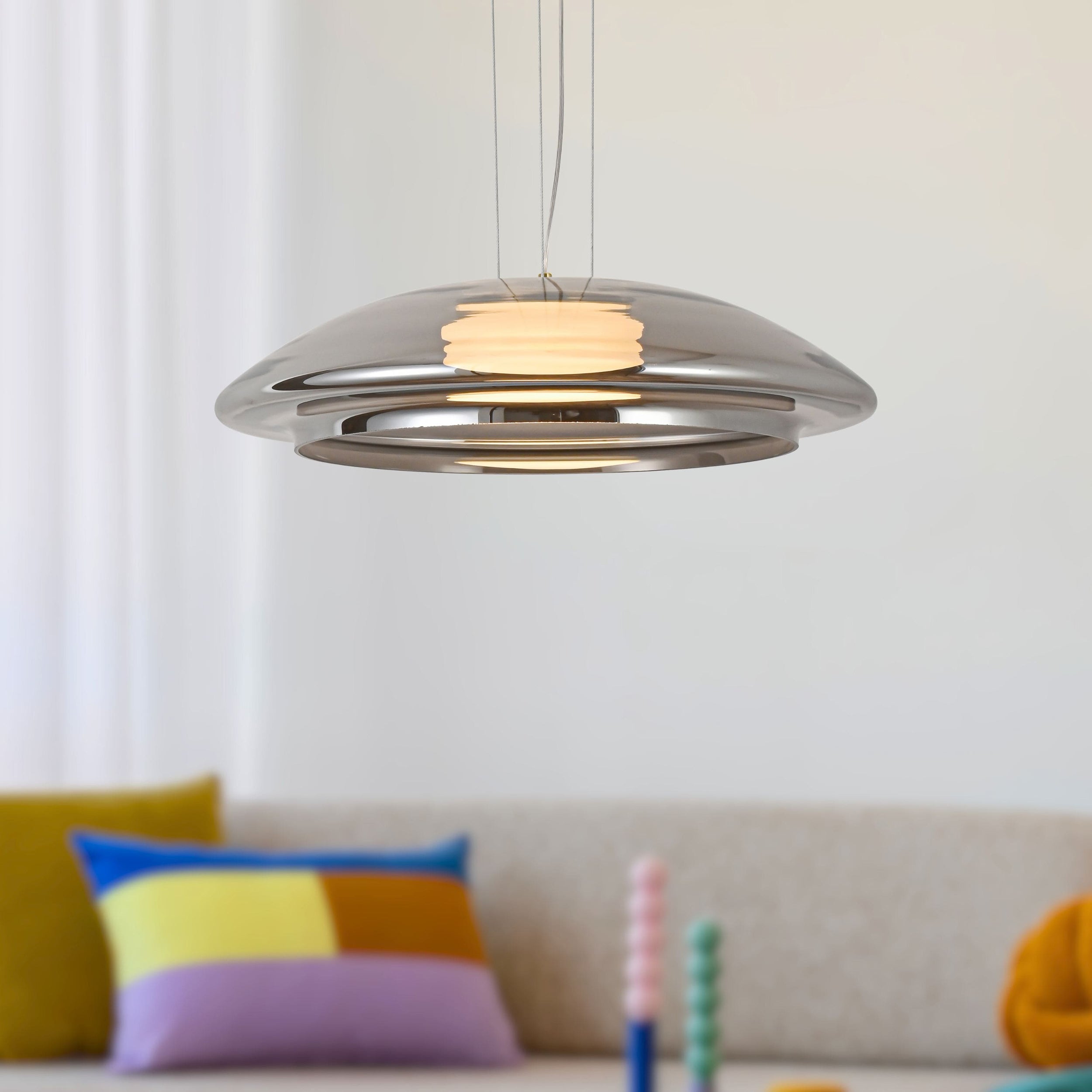 Lampa wisząca Ombre 34 złota GX53 10W z dymiono-białym kloszem