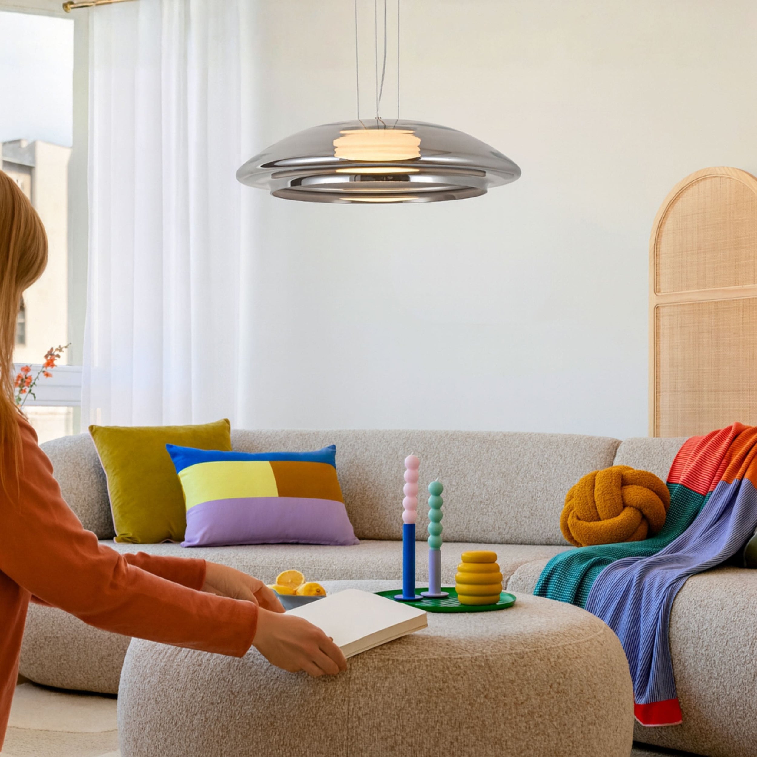 Lampa wisząca Ombre 34 złota GX53 10W z dymiono-białym kloszem