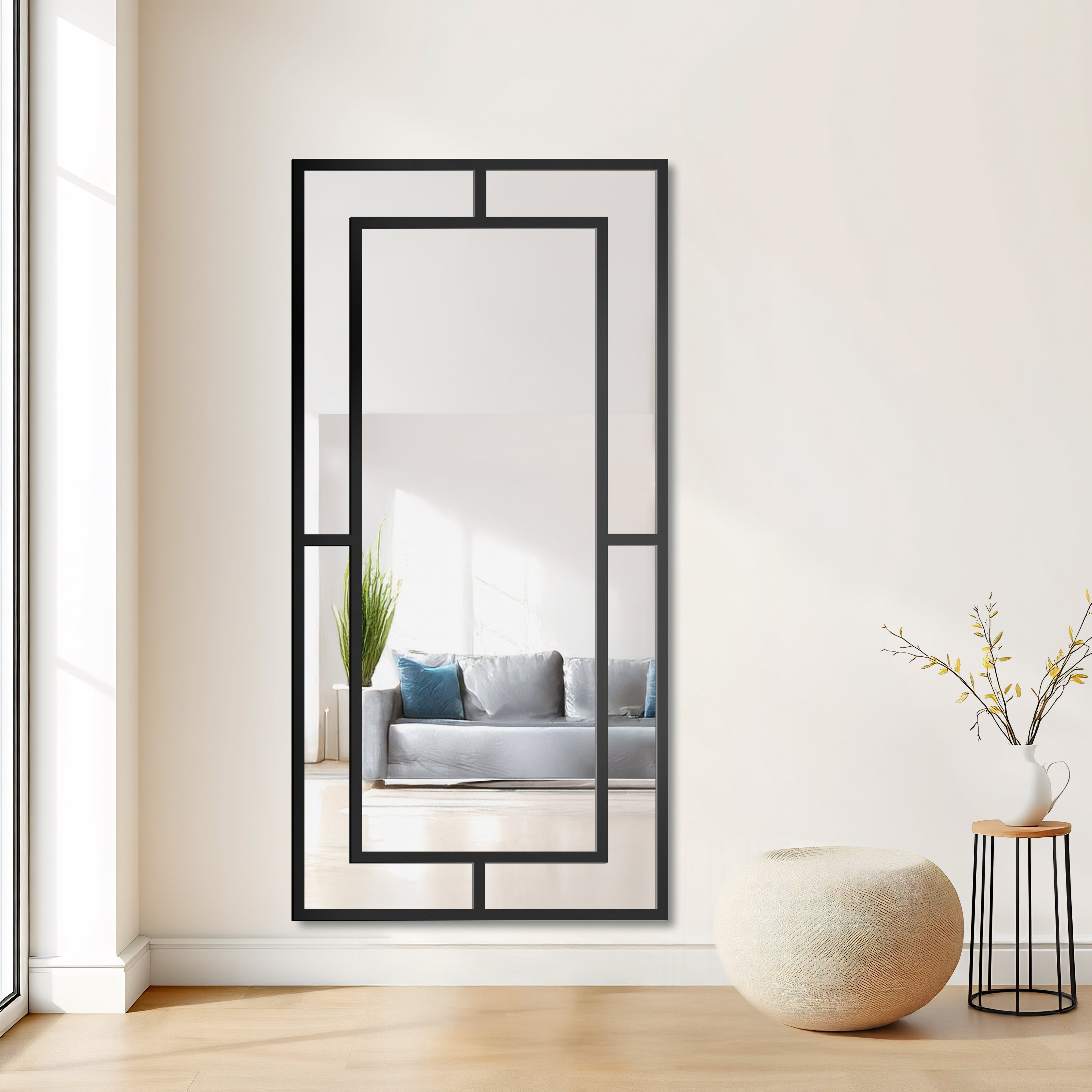 Lustro ścienne Gloria 150x90 cm ze szprosami w czarnej ramie